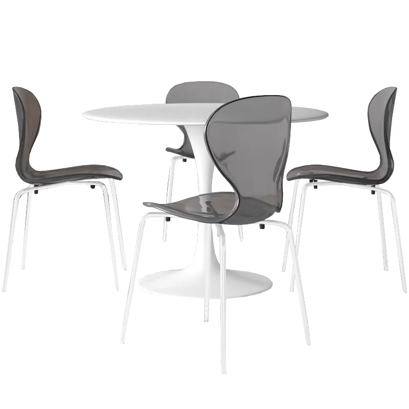 5-Piece Dining Set Round White MDF Dining Table and 4 Plastic Dining Chairs with White Base