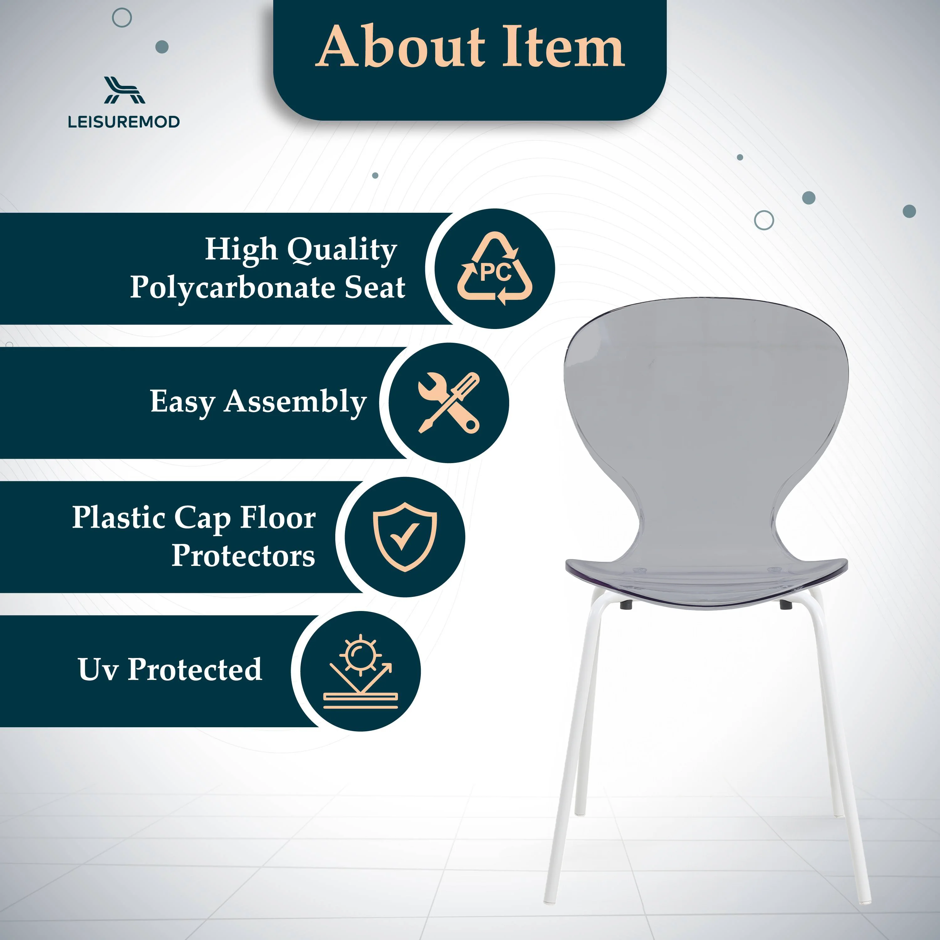 Modern Oyster Transparent Side Chair in White Base Set of 4