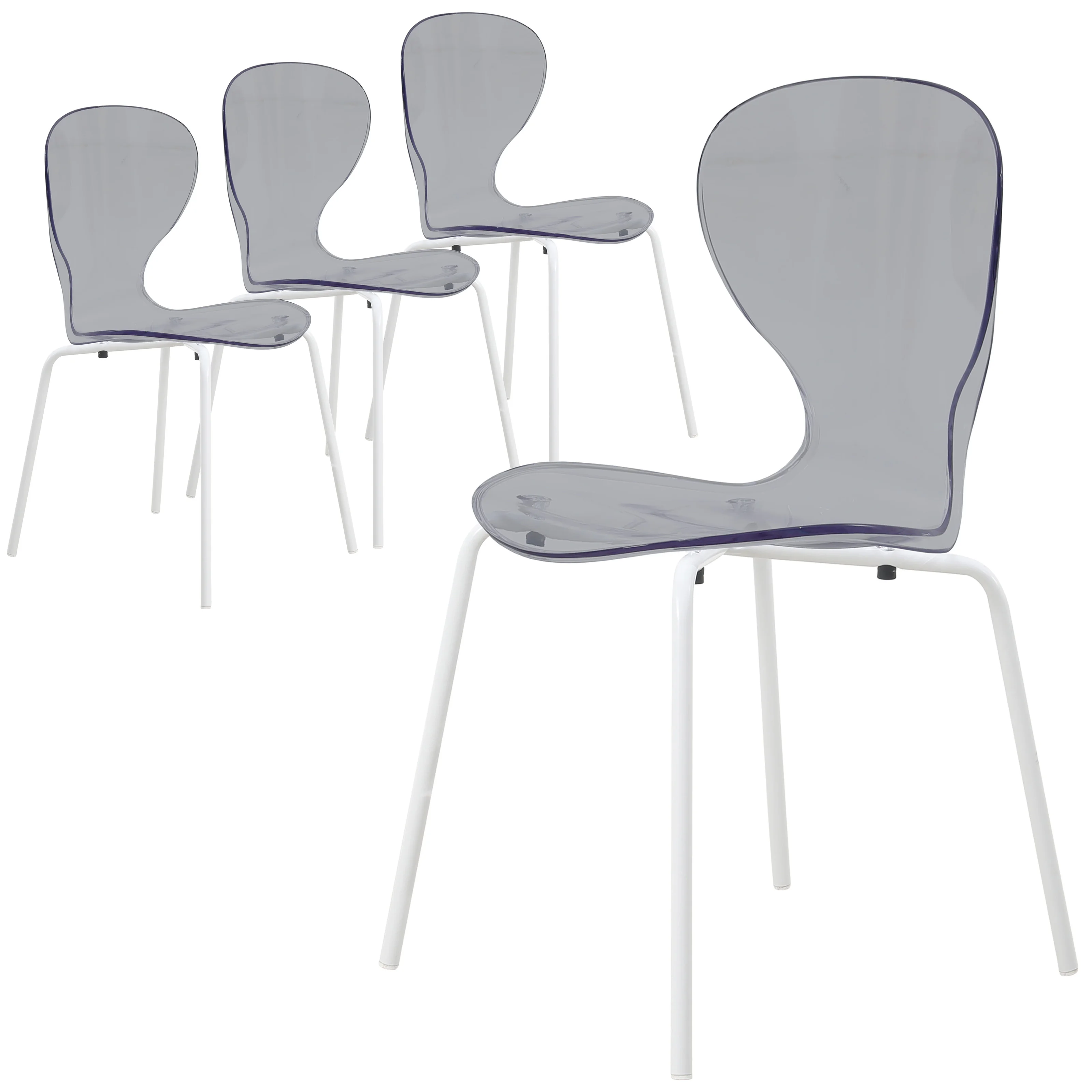 Modern Oyster Transparent Side Chair in White Base Set of 4