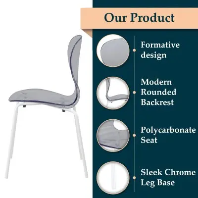 Modern Oyster Transparent Side Chair in White Base Set of 4