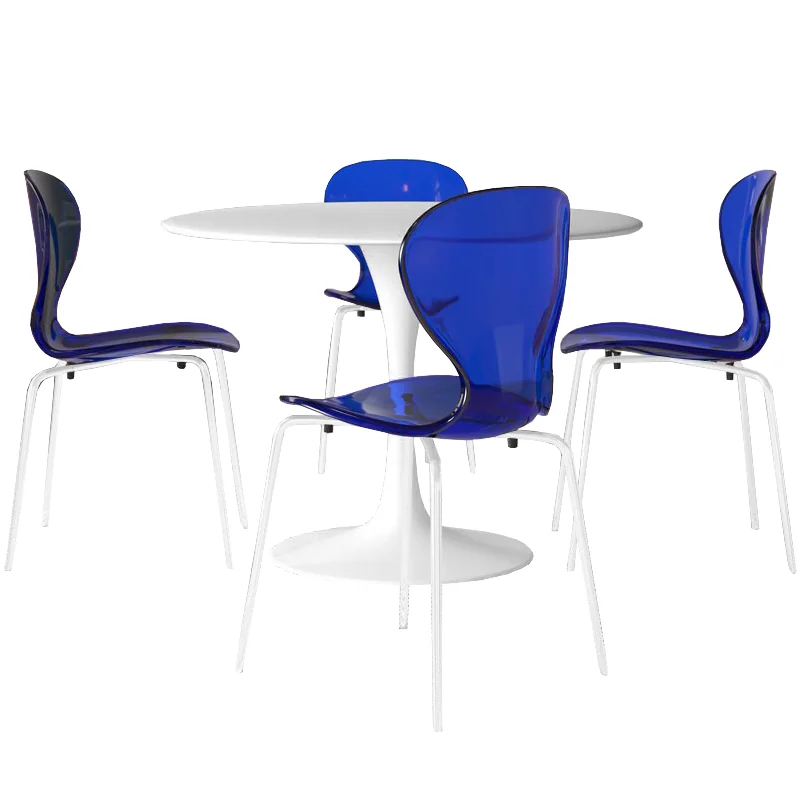 5-Piece Dining Set Round White MDF Dining Table and 4 Plastic Dining Chairs with White Base