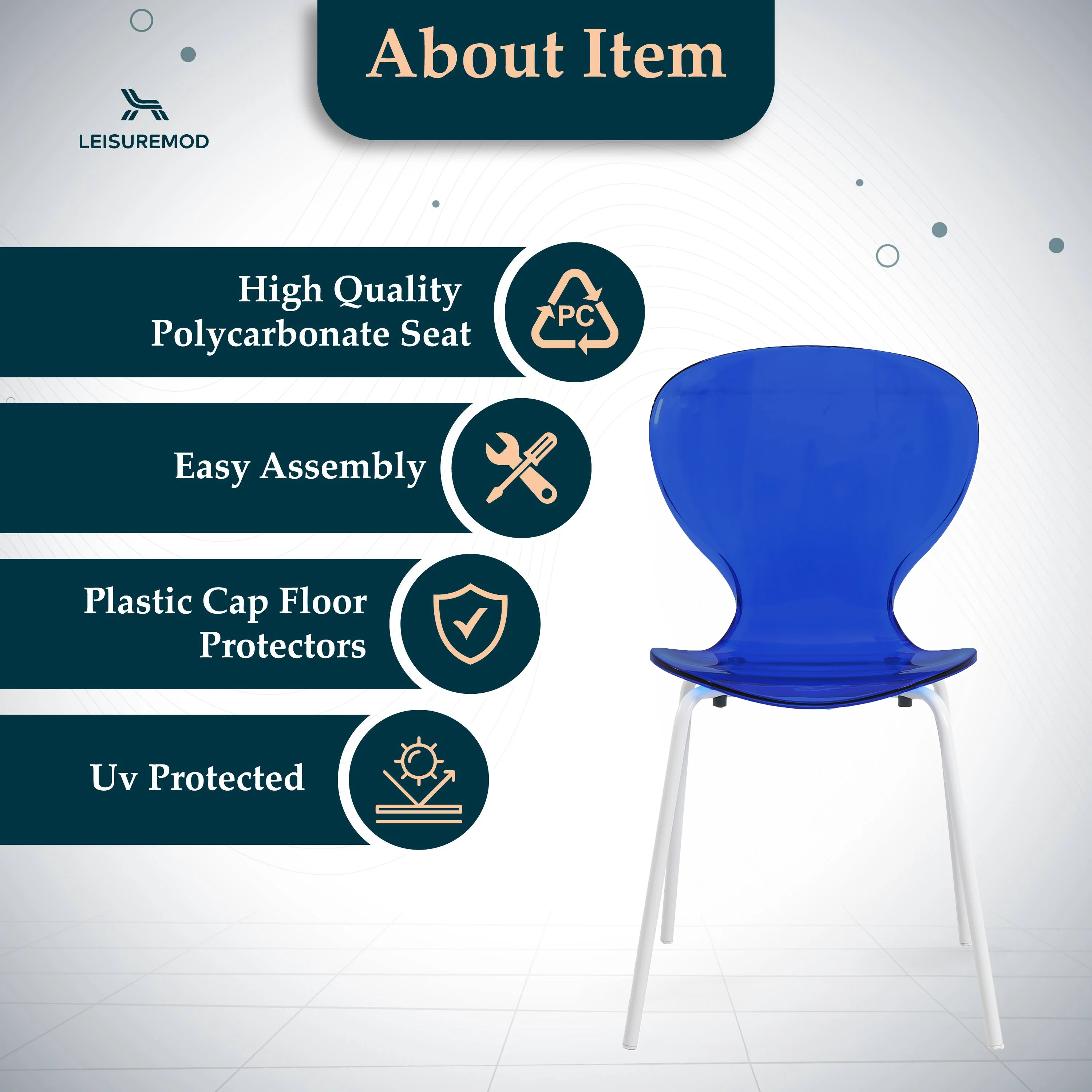 Modern Oyster Transparent Side Chair in White Base Set of 4