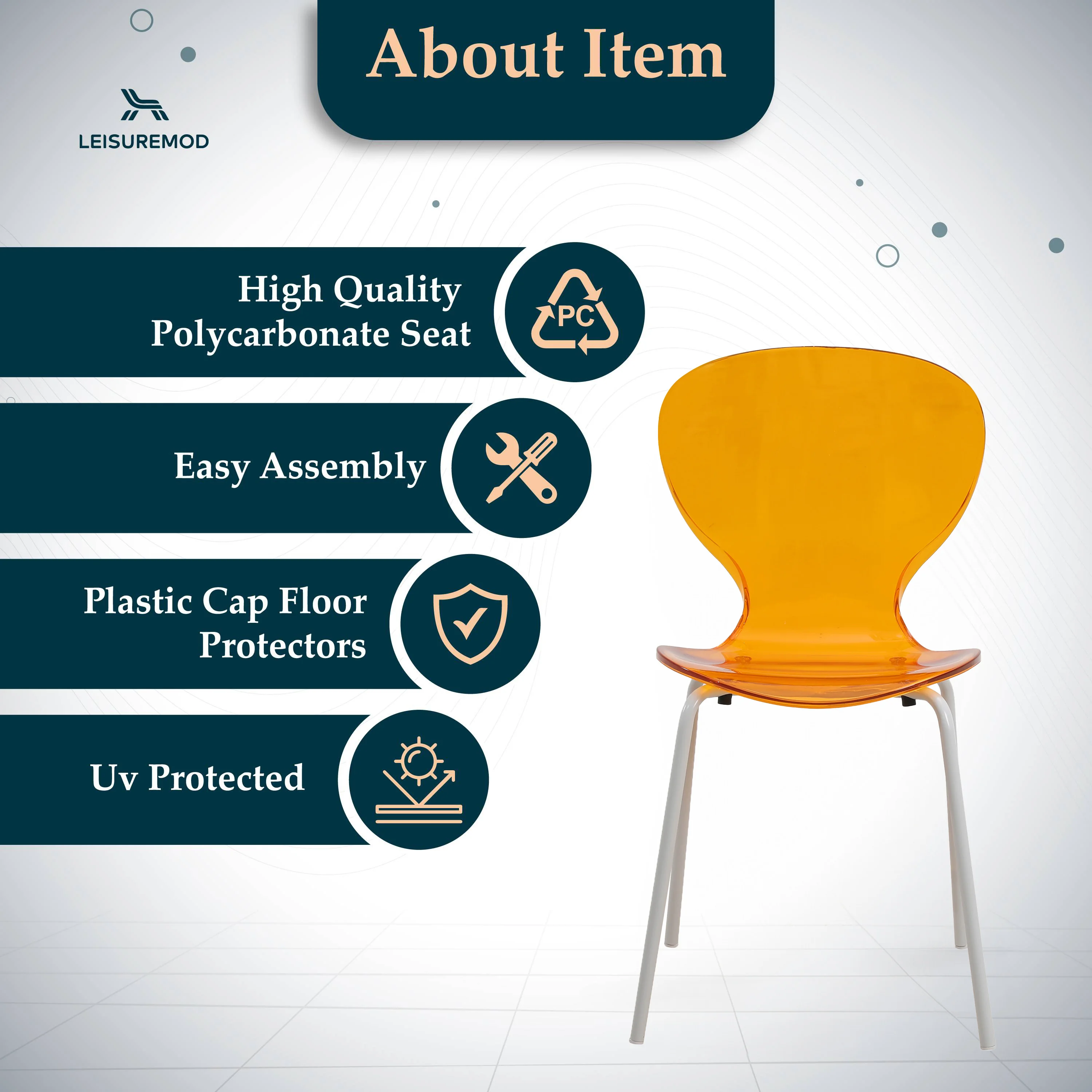 Modern Oyster Transparent Side Chair in White Base Set of 2