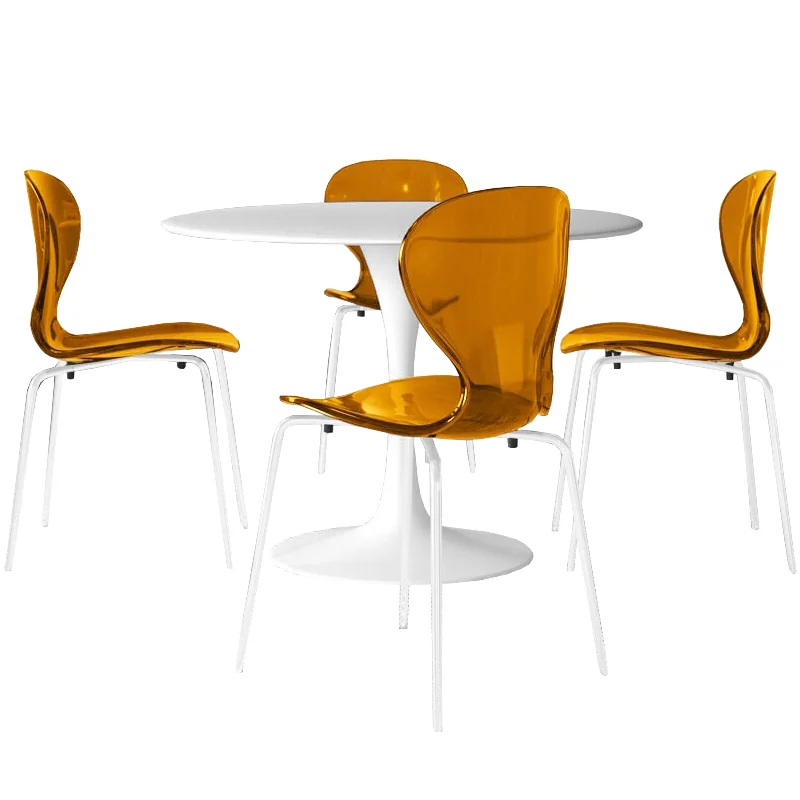 5-Piece Dining Set Round White MDF Dining Table and 4 Plastic Dining Chairs with White Base