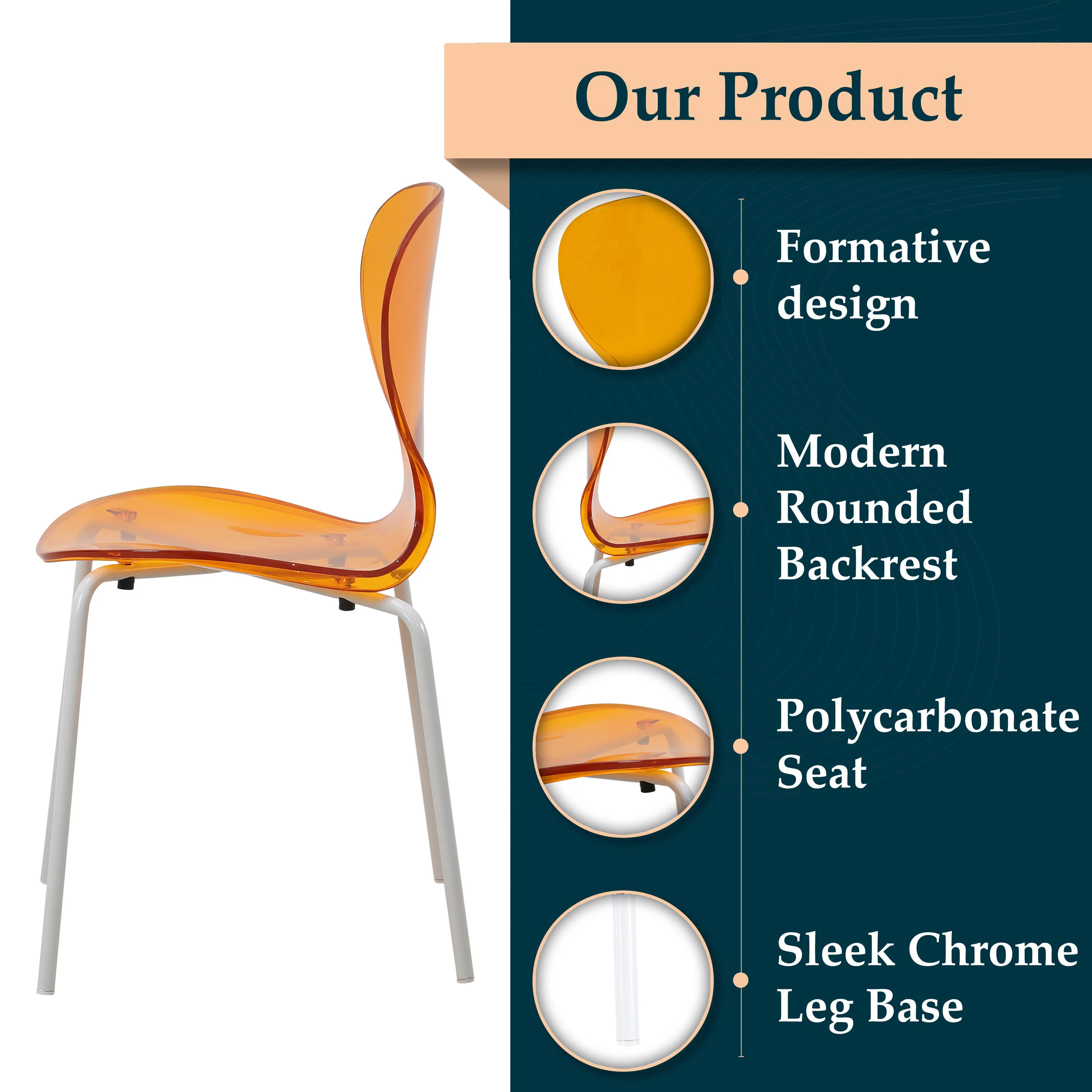 Modern Oyster Transparent Side Chair in White Base Set of 4