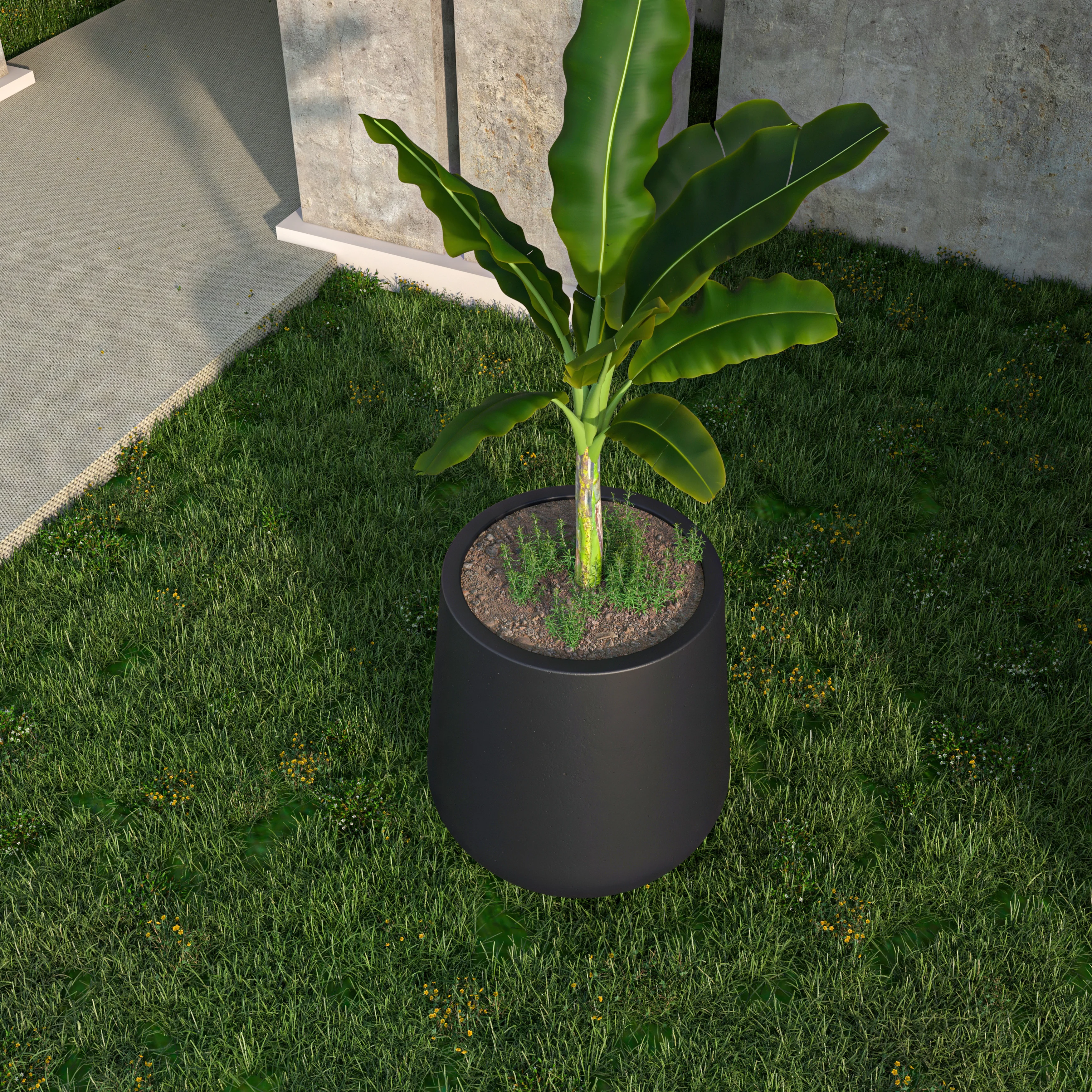Orchid Seires Poly Stone Planter in Black 17.7 Dia 17.7 High
