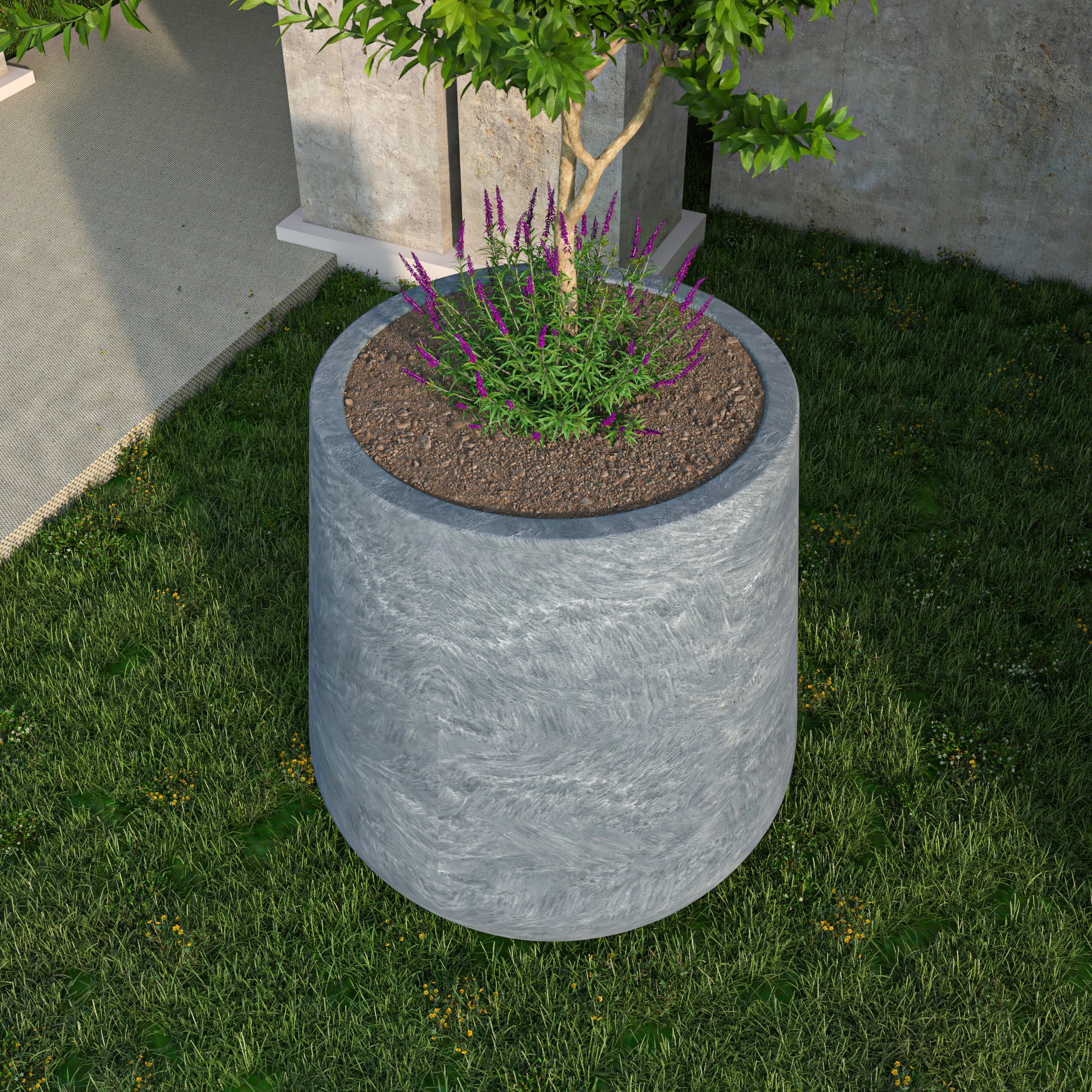 Orchid Seires Poly Stone Planter in Aged Concrete 27.6 Dia 27.6 High