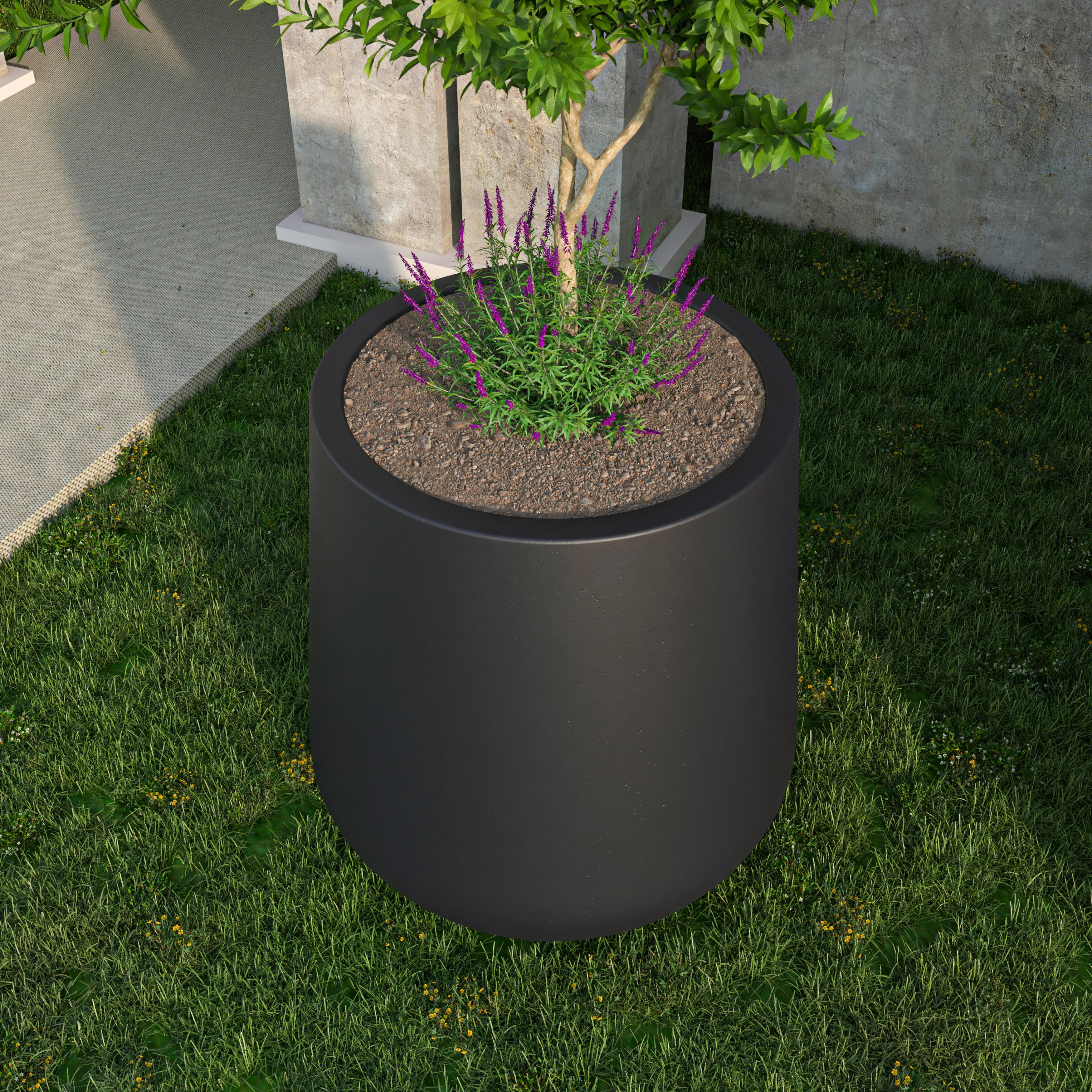 Orchid Seires Poly Stone Planter in Black 27.6 Dia 27.6 High