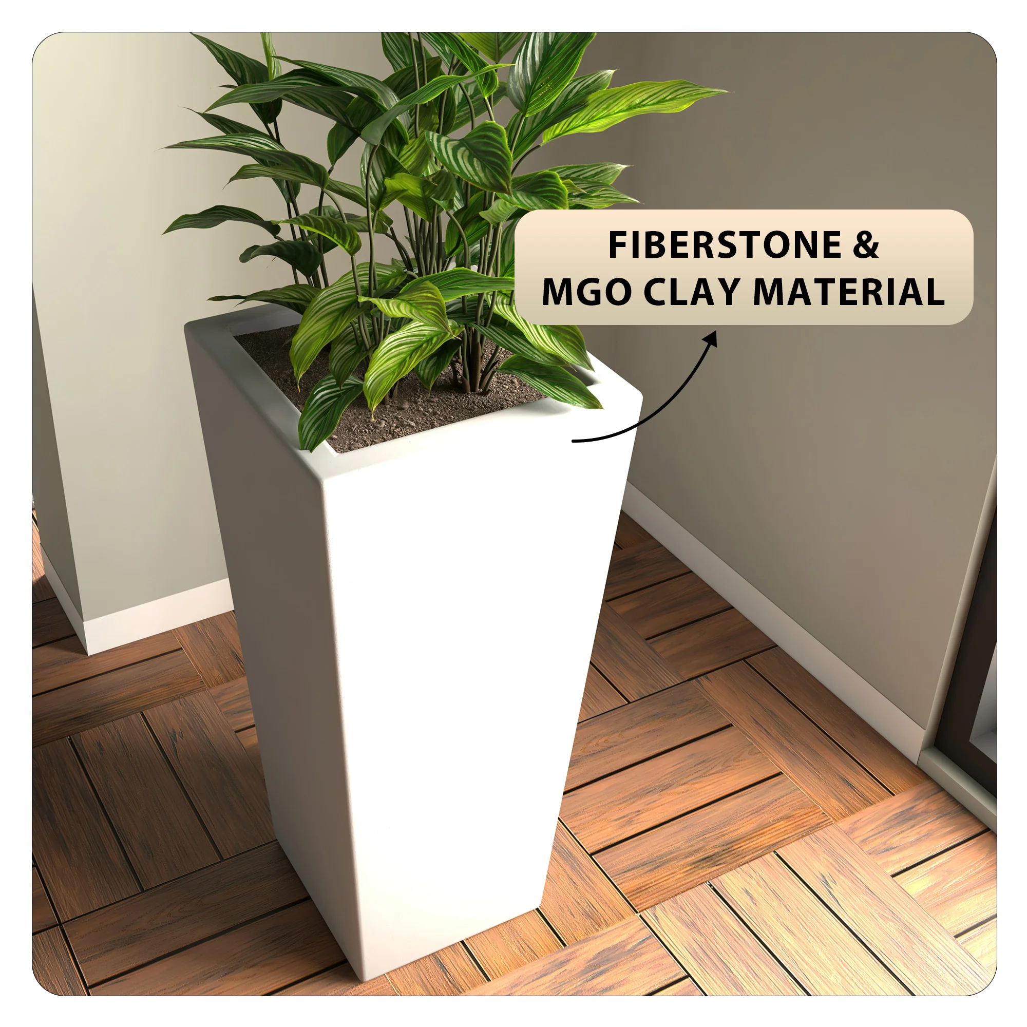 Orna Series Poly Stone Planter 13.8 Dia 29.4 High in White