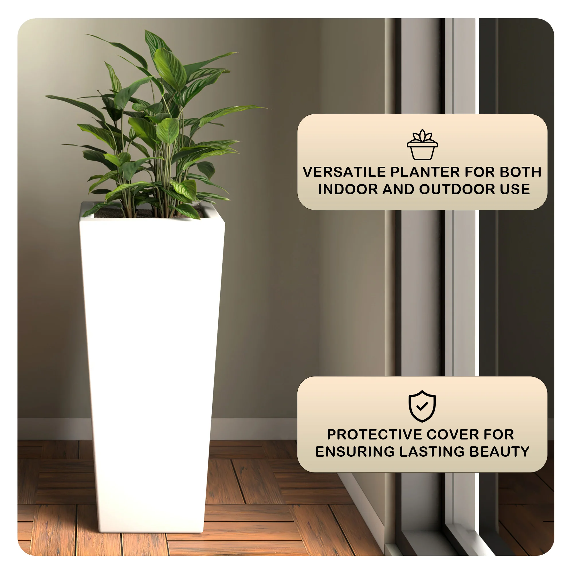 Orna Series Poly Stone Planter 13.8 Dia 29.4 High in White