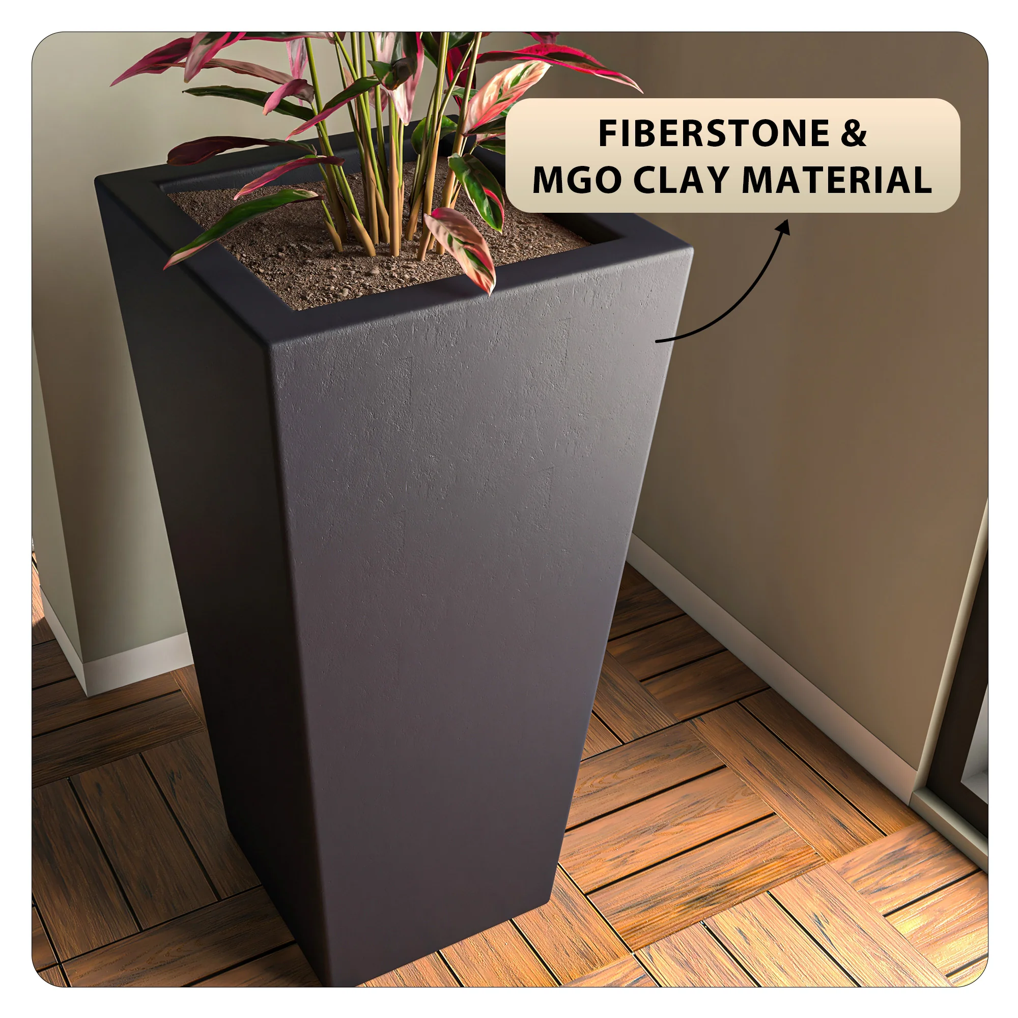 Orna Series Poly Stone Planter 17.7 Dia 36.2 High in Black