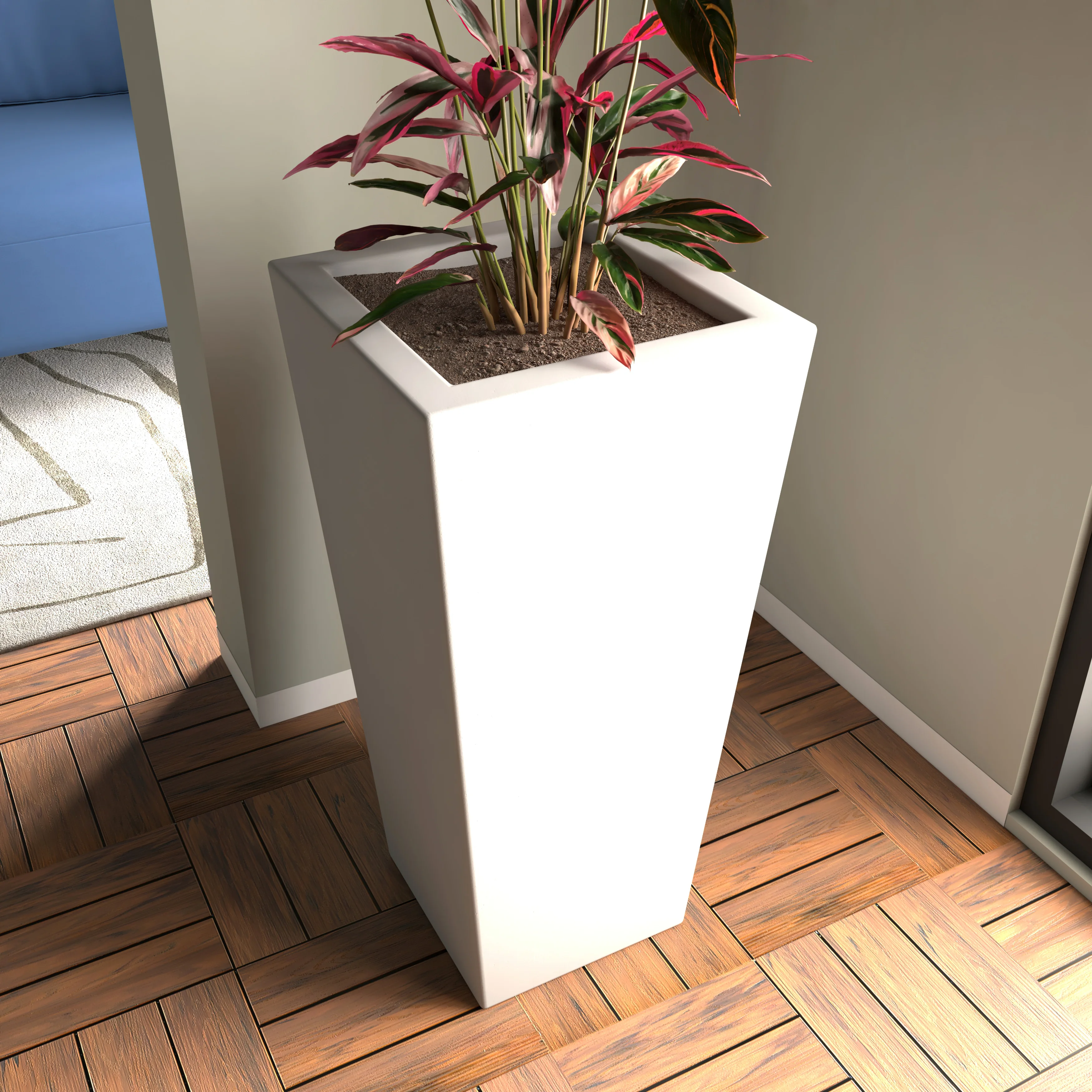 Orna Series Poly Stone Planter 17.7 Dia 36.2 High in White