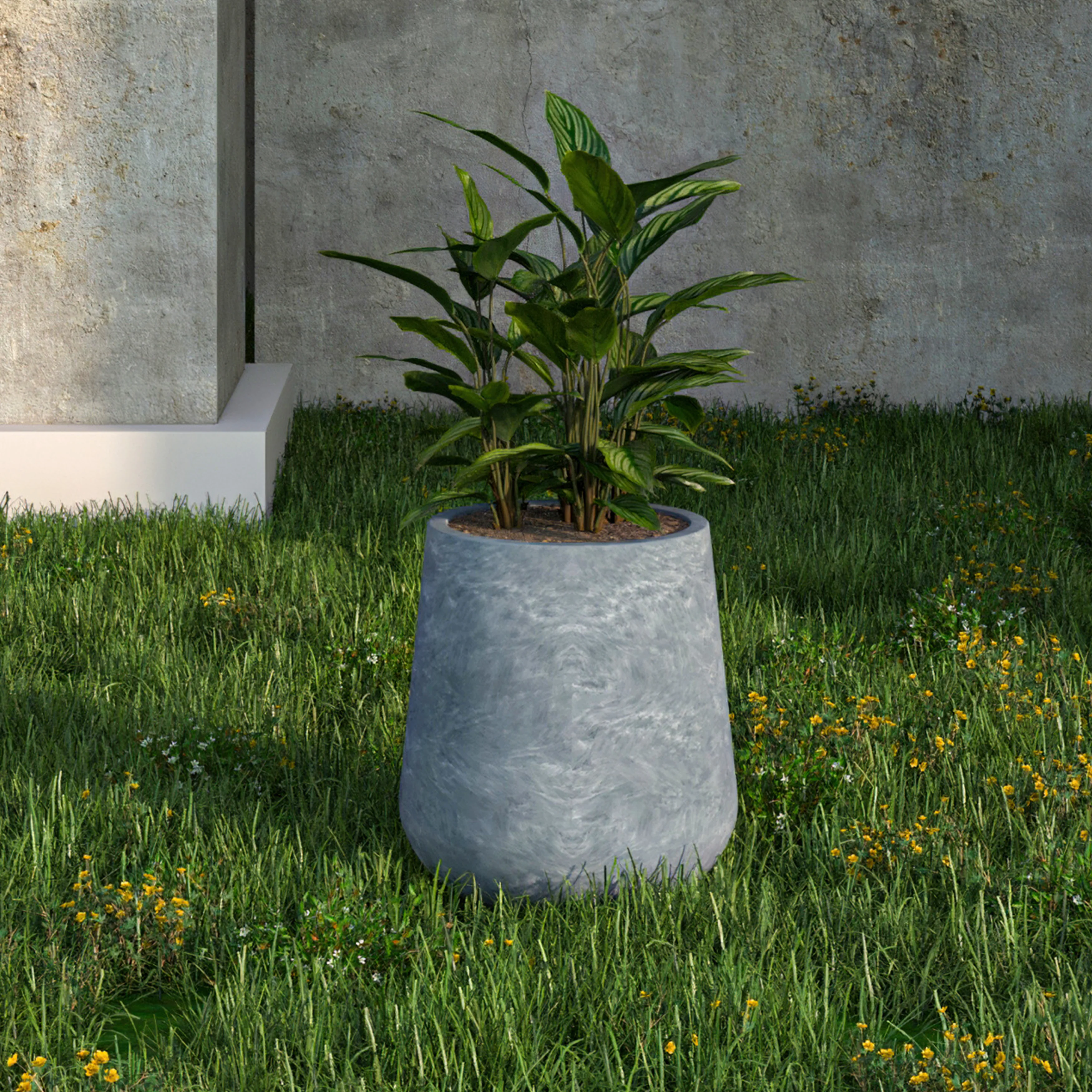 Orchid Seires Poly Stone Planter in Aged Concrete 7.1 Dia 7.9 High
