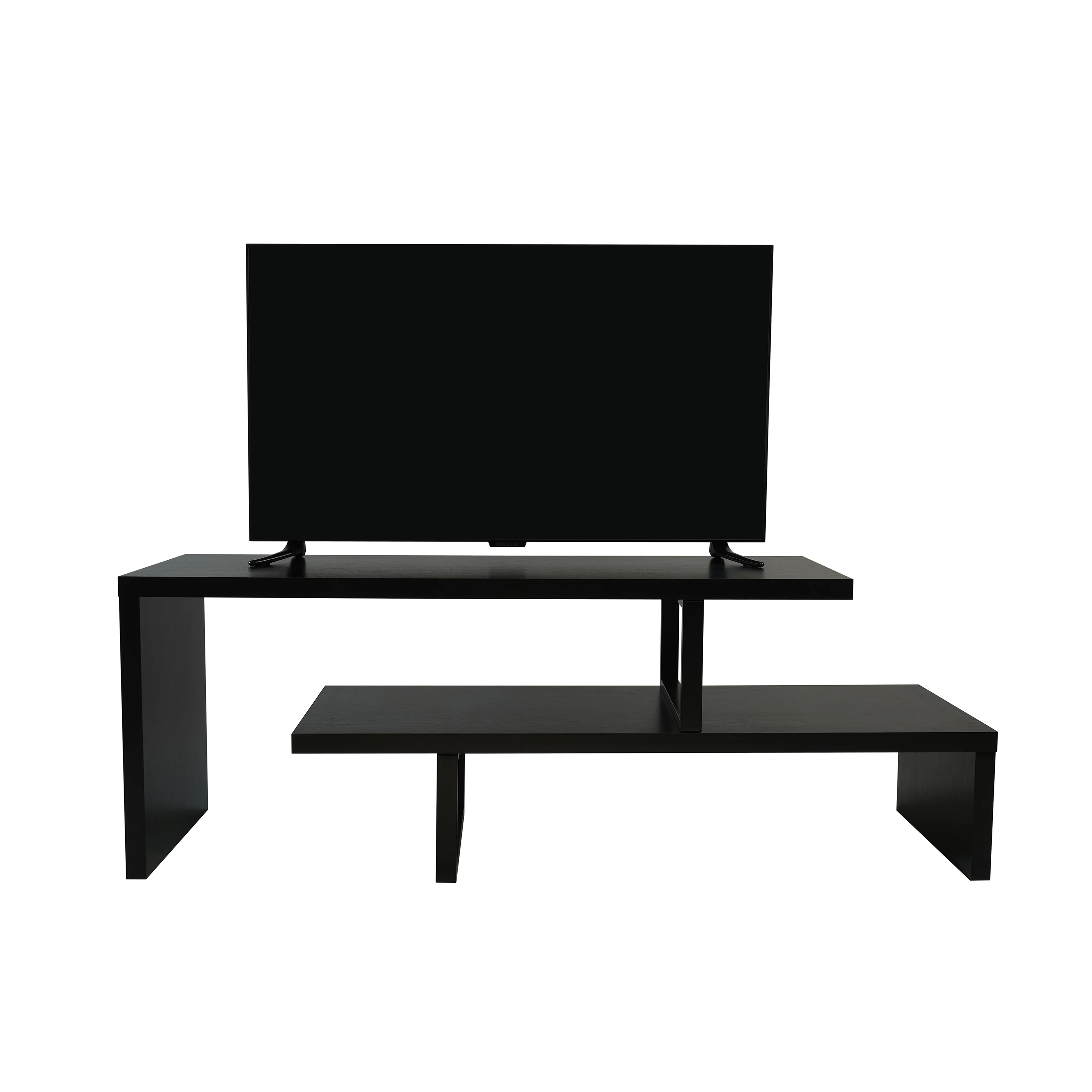 Orford Mid-Century Modern TV Stand with MDF Shelves and Powder Coated Iron Legs in Ebony
