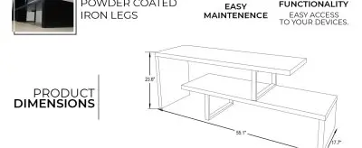 Orford Mid-Century Modern TV Stand with MDF Shelves and Powder Coated Iron Legs in Ebony