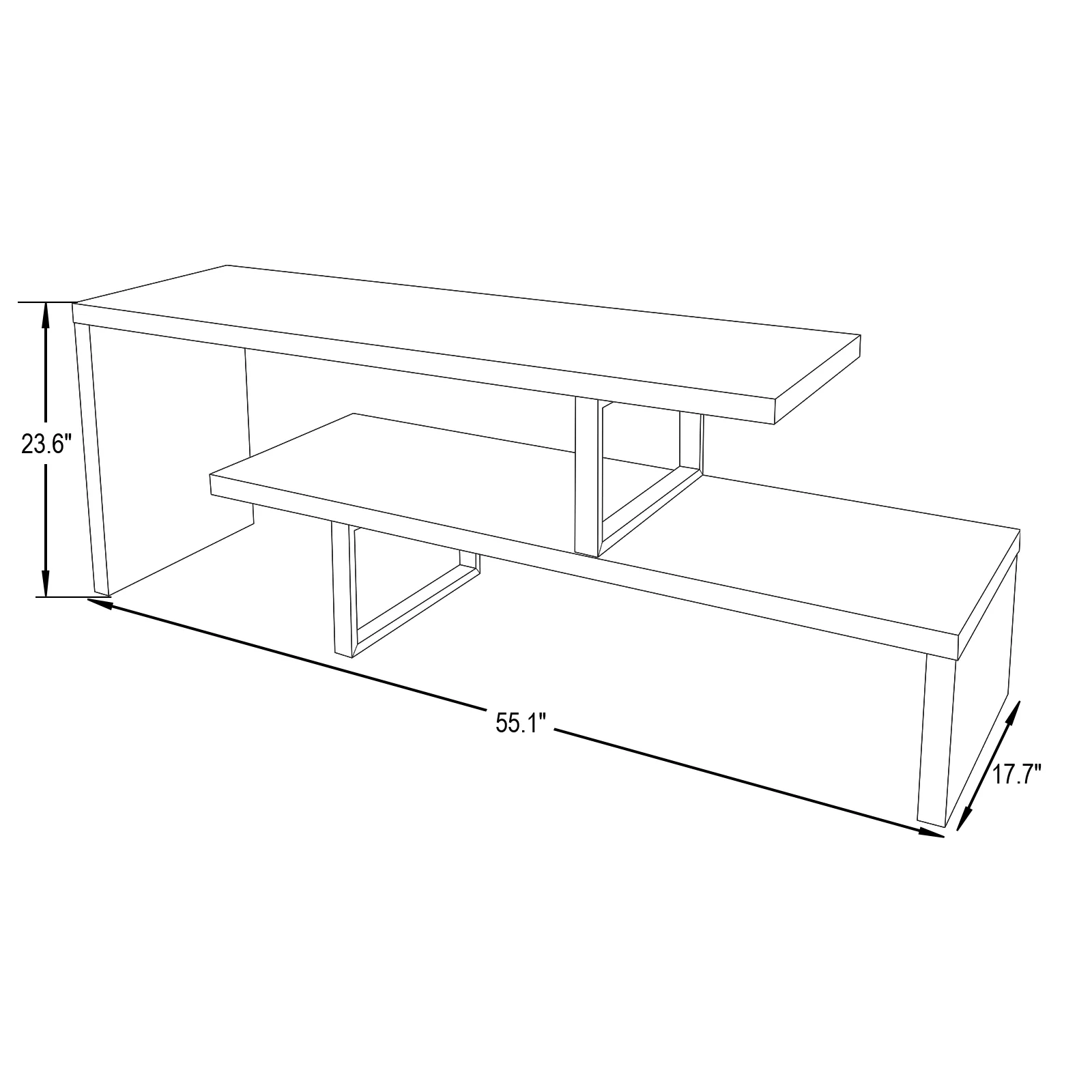 Orford Mid-Century Modern TV Stand with MDF Shelves and Powder Coated Iron Legs in Phantom Grey