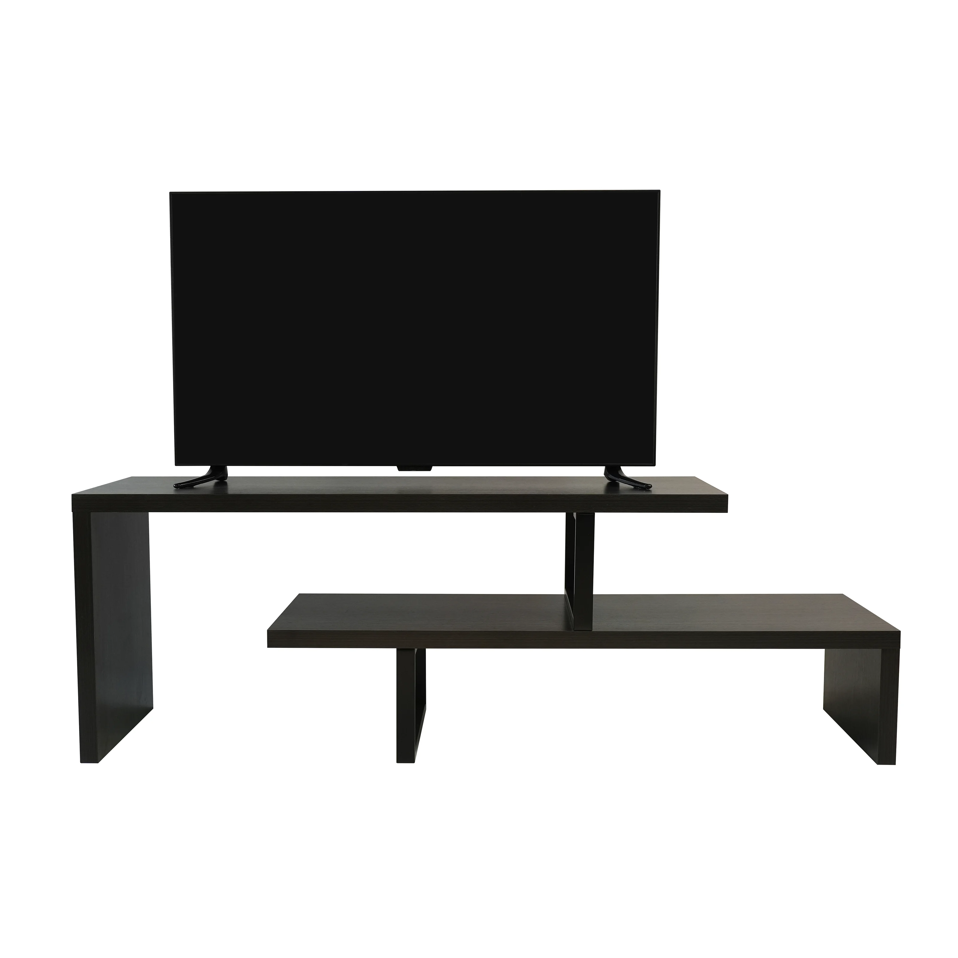 Orford Mid-Century Modern TV Stand with MDF Shelves and Powder Coated Iron Legs in Phantom Grey