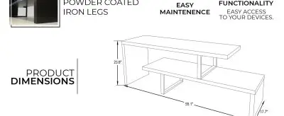Orford Mid-Century Modern TV Stand with MDF Shelves and Powder Coated Iron Legs in Phantom Grey