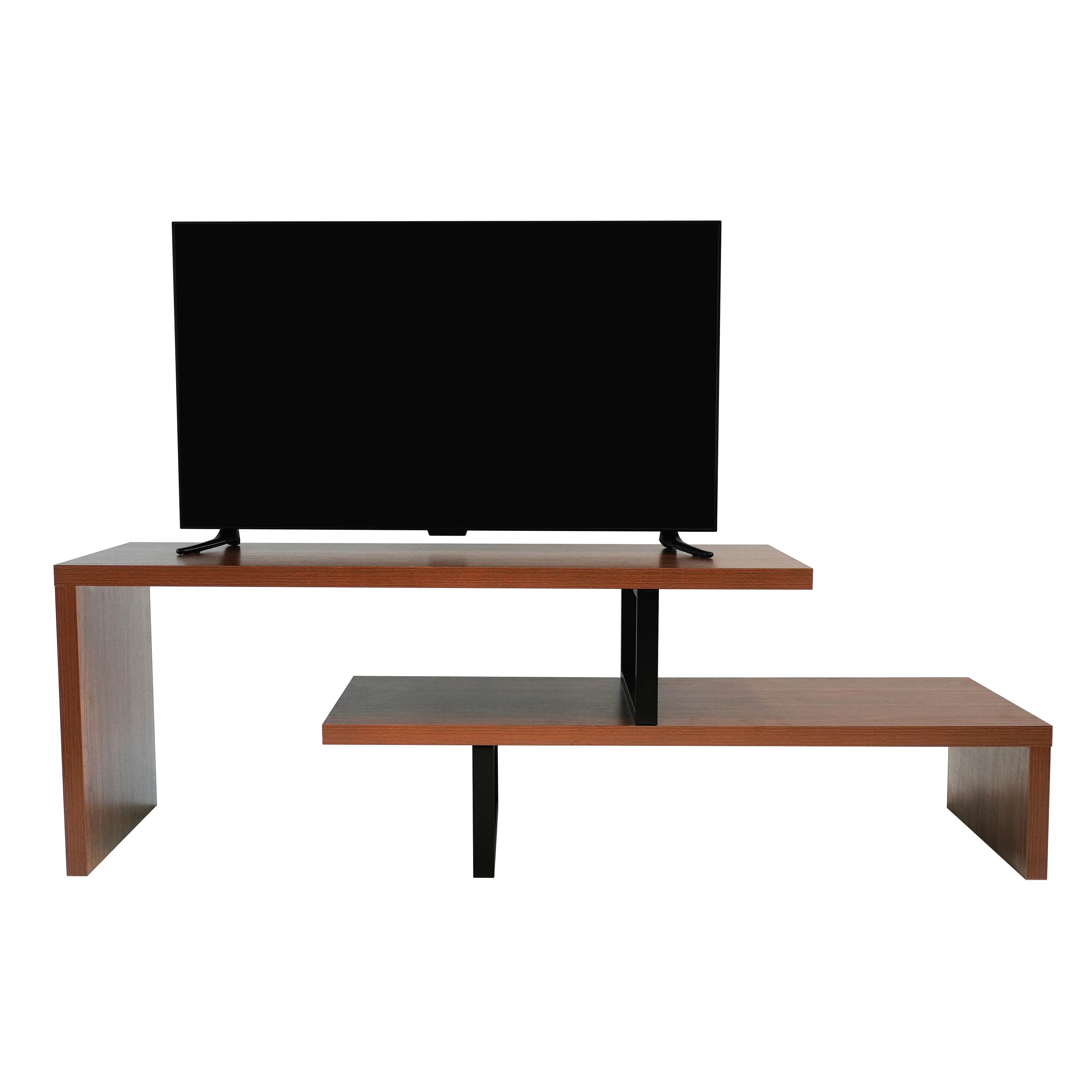 Orford Mid-Century Modern TV Stand with MDF Shelves and Powder Coated Iron Legs in Walnut