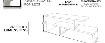 Orford Mid-Century Modern TV Stand with MDF Shelves and Powder Coated Iron Legs in White