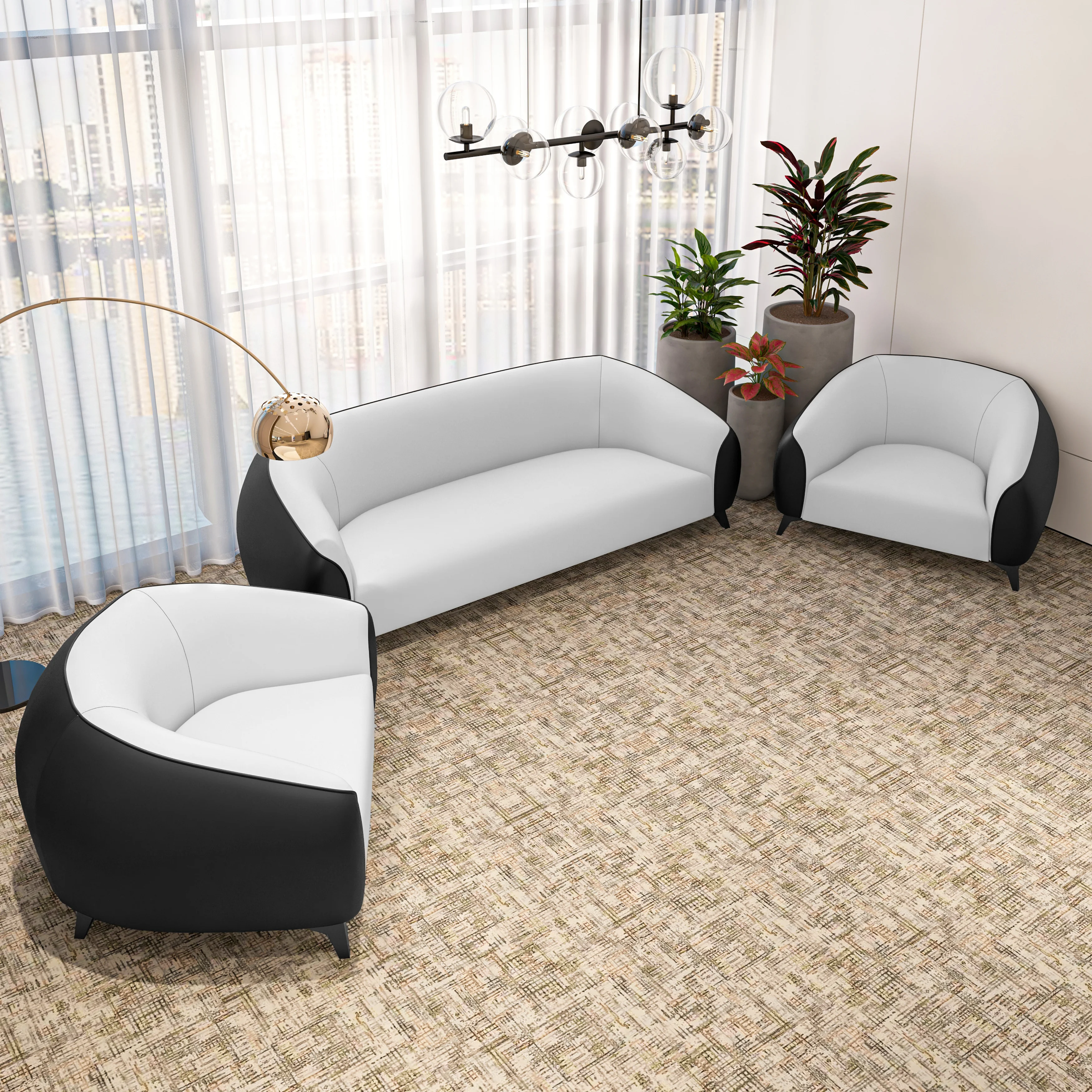 Opula Collection Sofa Set, 2 Single Seaters, and 3 seater In Black\White
