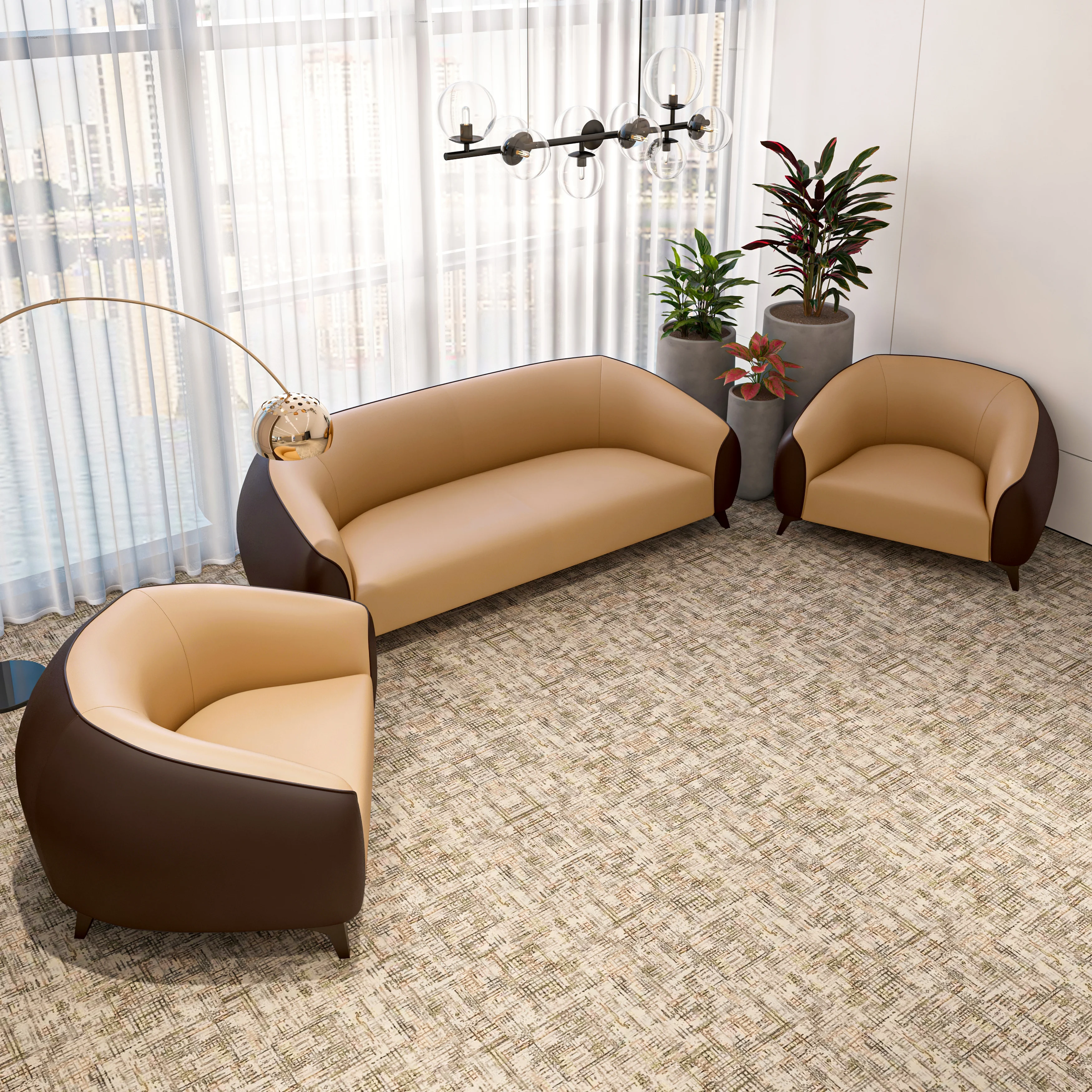 Opula Collection Sofa Set, 2 Single Seaters, and 3 seater In Brown
