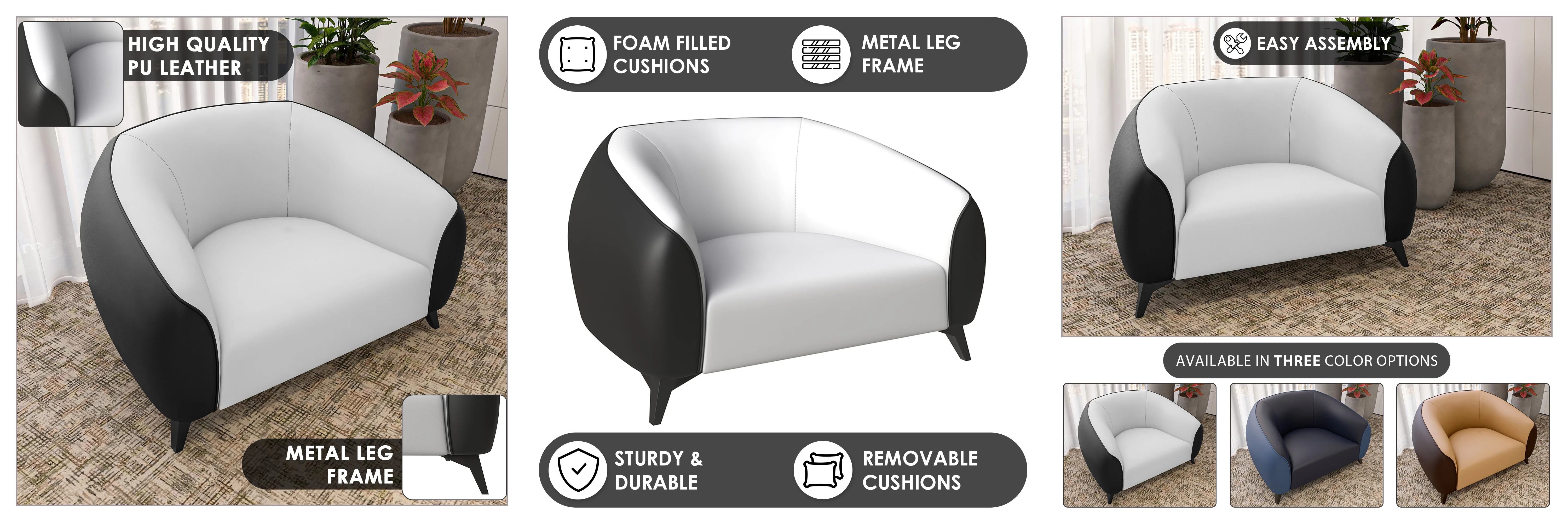 Opula Collection Single Seater Sofa In Black and White