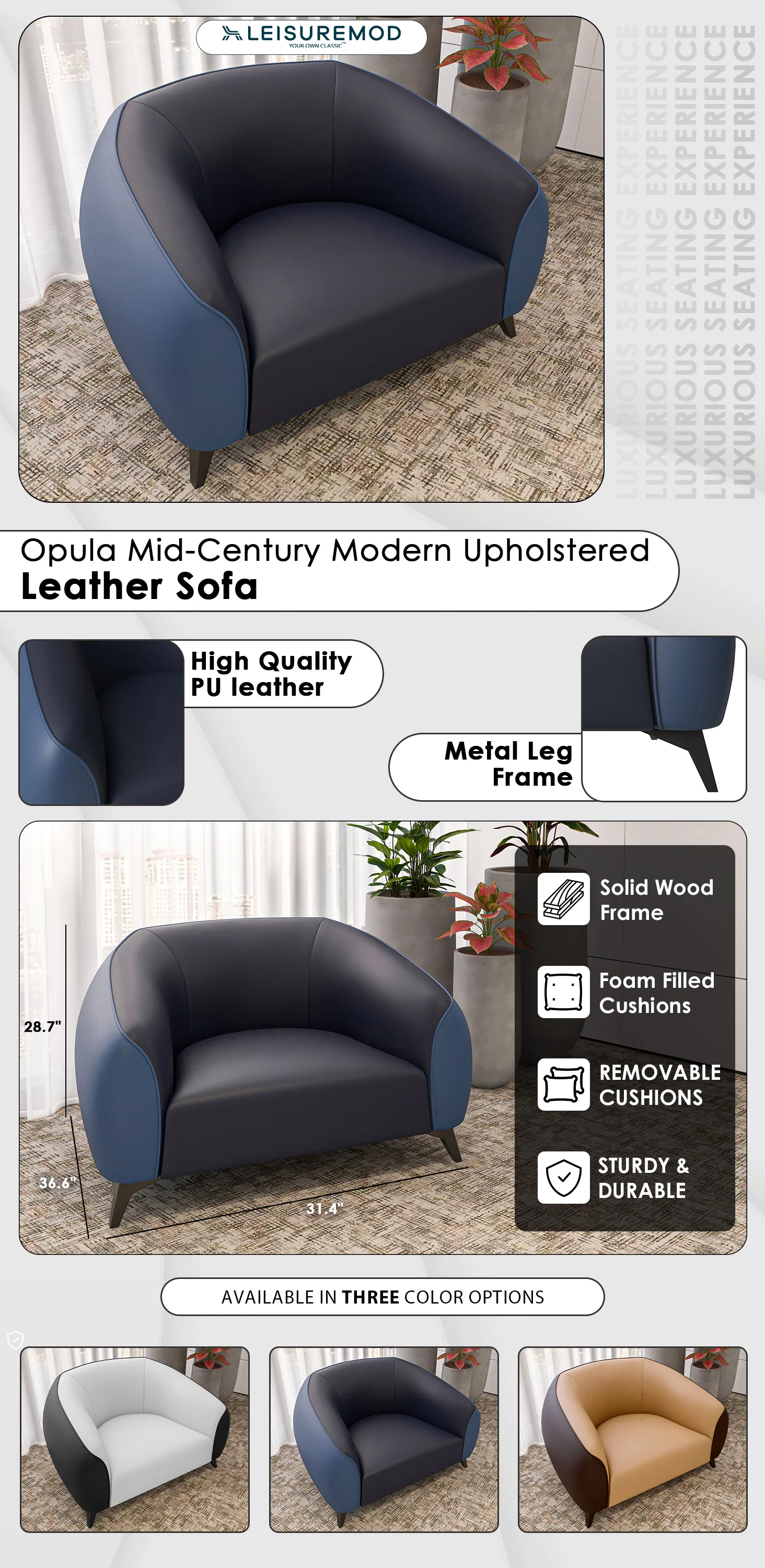 Opula Collection Single Seater Sofa In Blue
