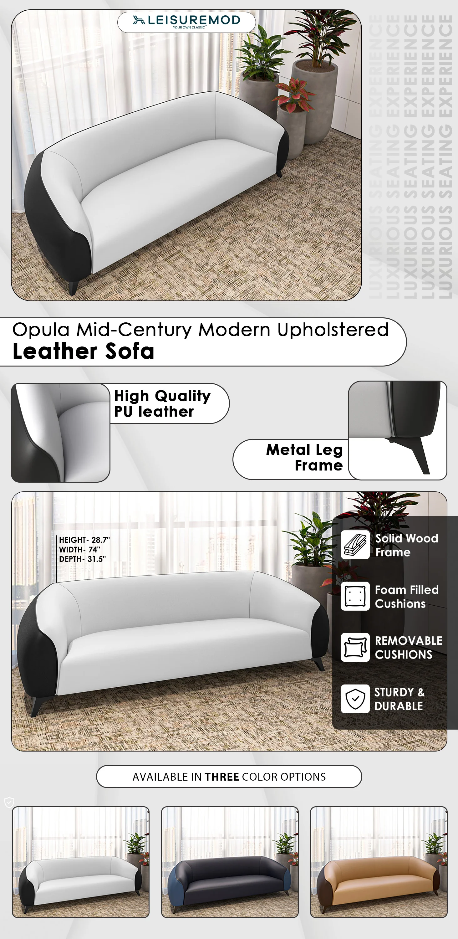 Opula Collection Three Seater Sofa In Black and White