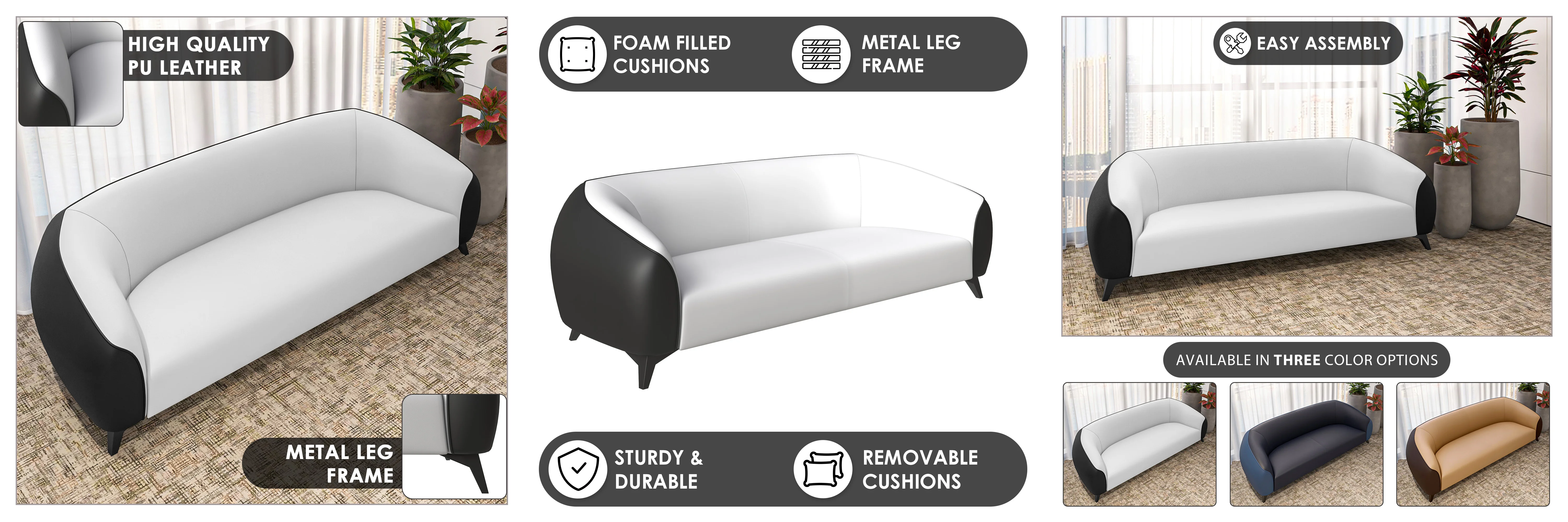 Opula Collection Three Seater Sofa In Black and White