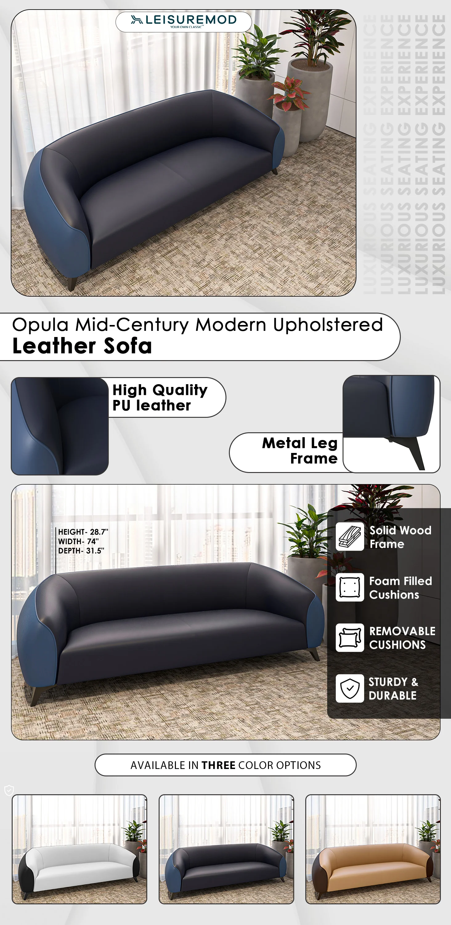 Opula Collection Three Seater Sofa In Blue