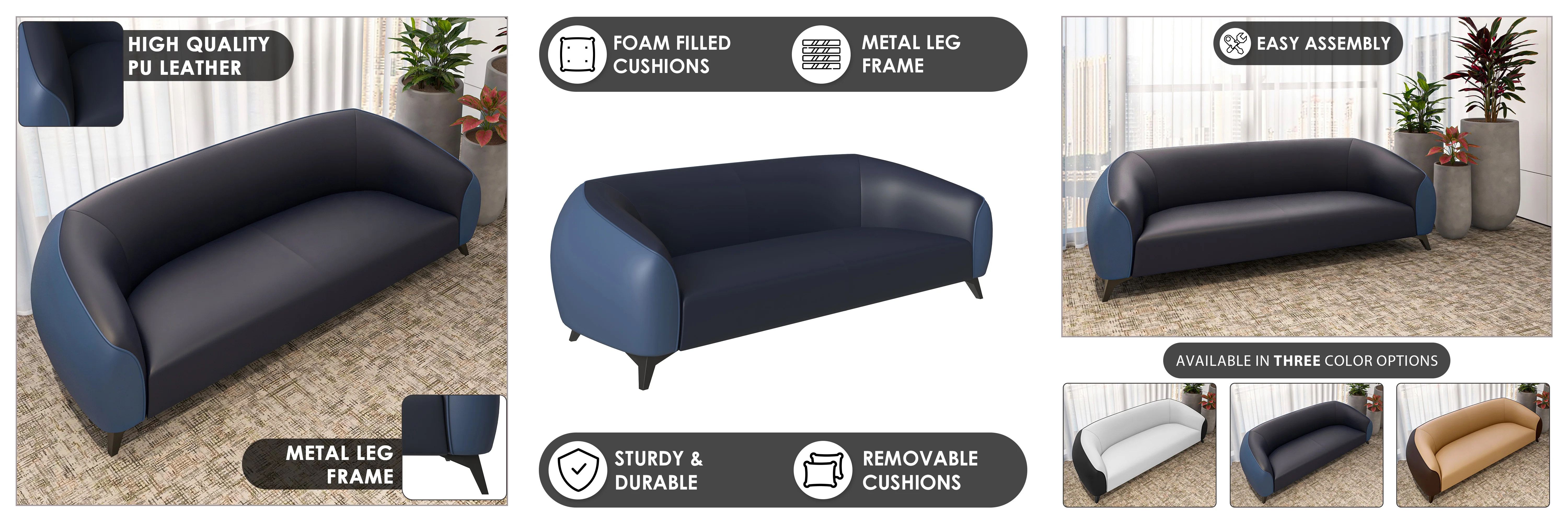 Opula Collection Three Seater Sofa In Blue