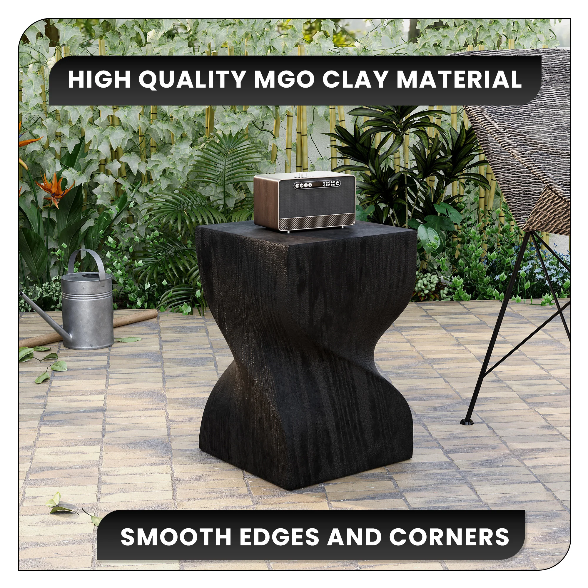 Onyx Collection Fiberglass Outdoor Side Table in Black
