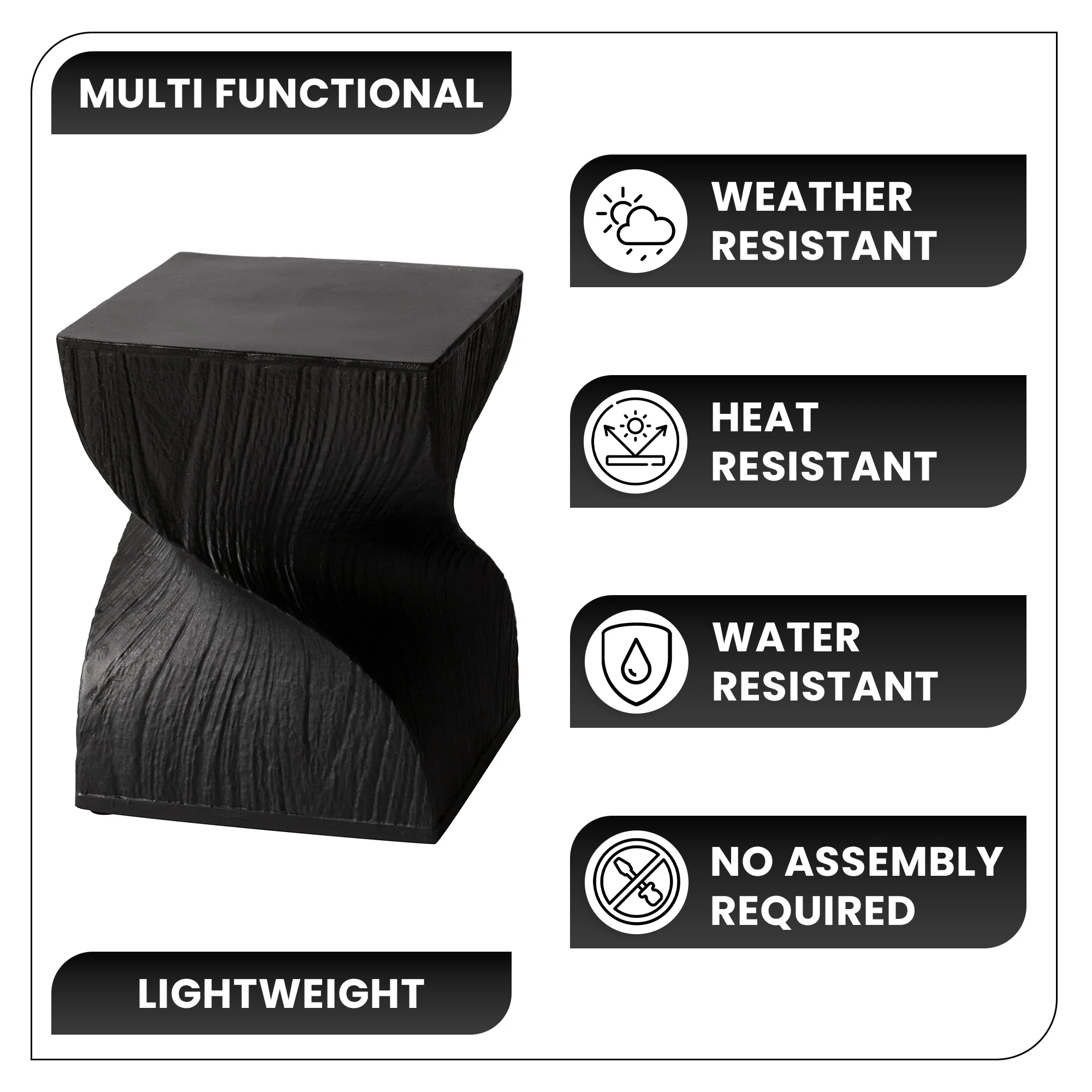 Onyx Collection Fiberglass Outdoor Side Table in Black