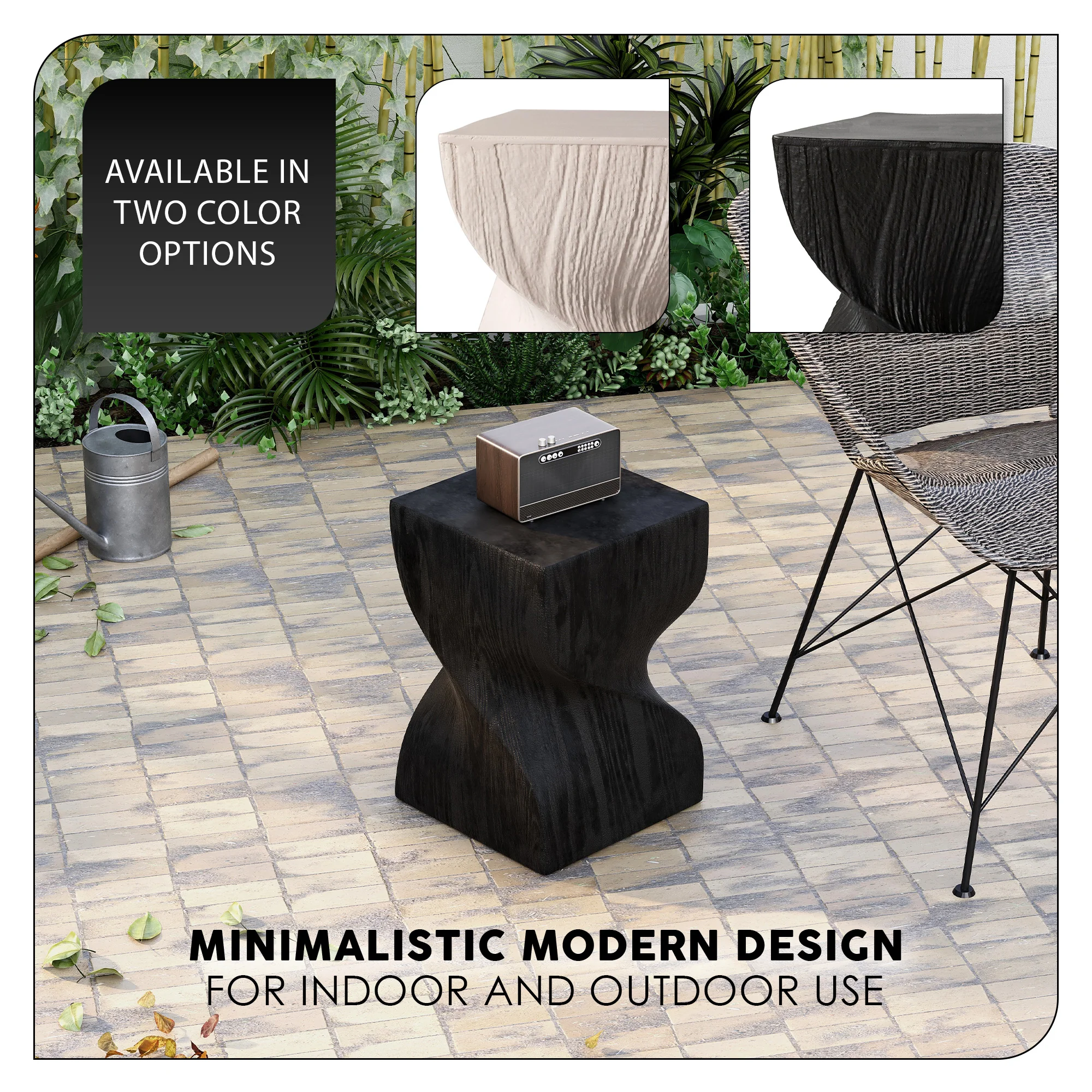 Onyx Collection Fiberglass Outdoor Side Table in Black