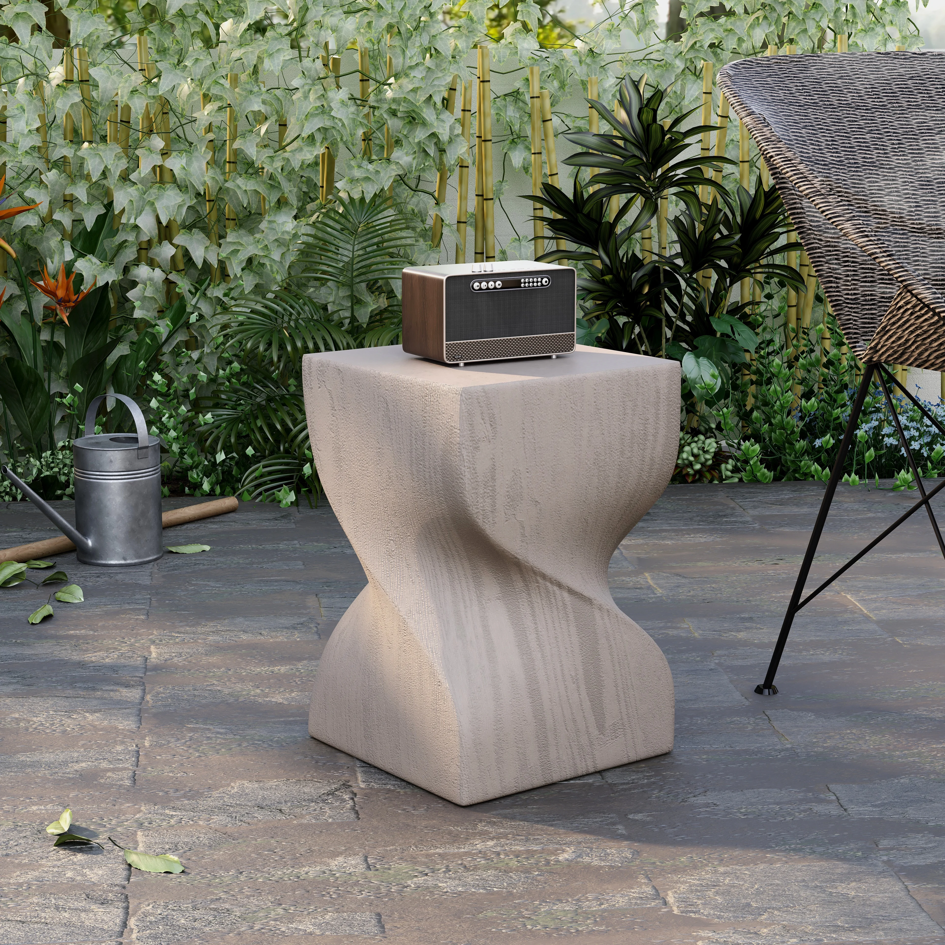 Onyx Collection Fiberglass Outdoor Side Table in Cream