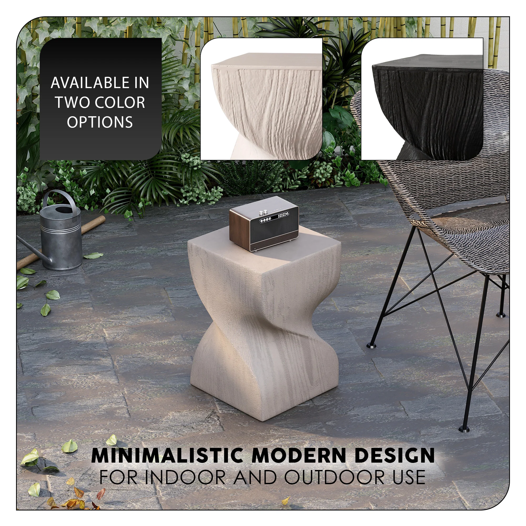 Onyx Collection Fiberglass Outdoor Side Table in Cream