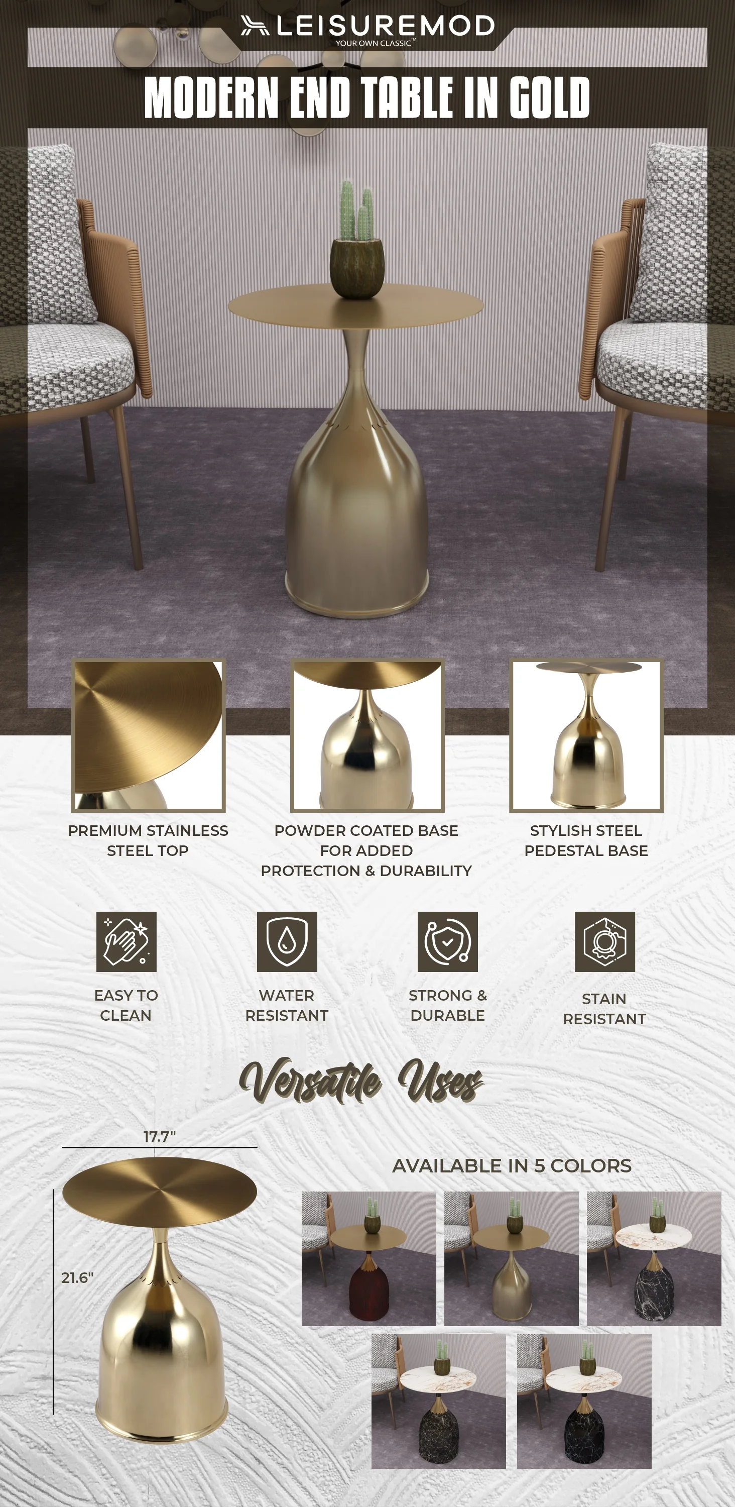 Oslo Collection Modern End Table In Gold