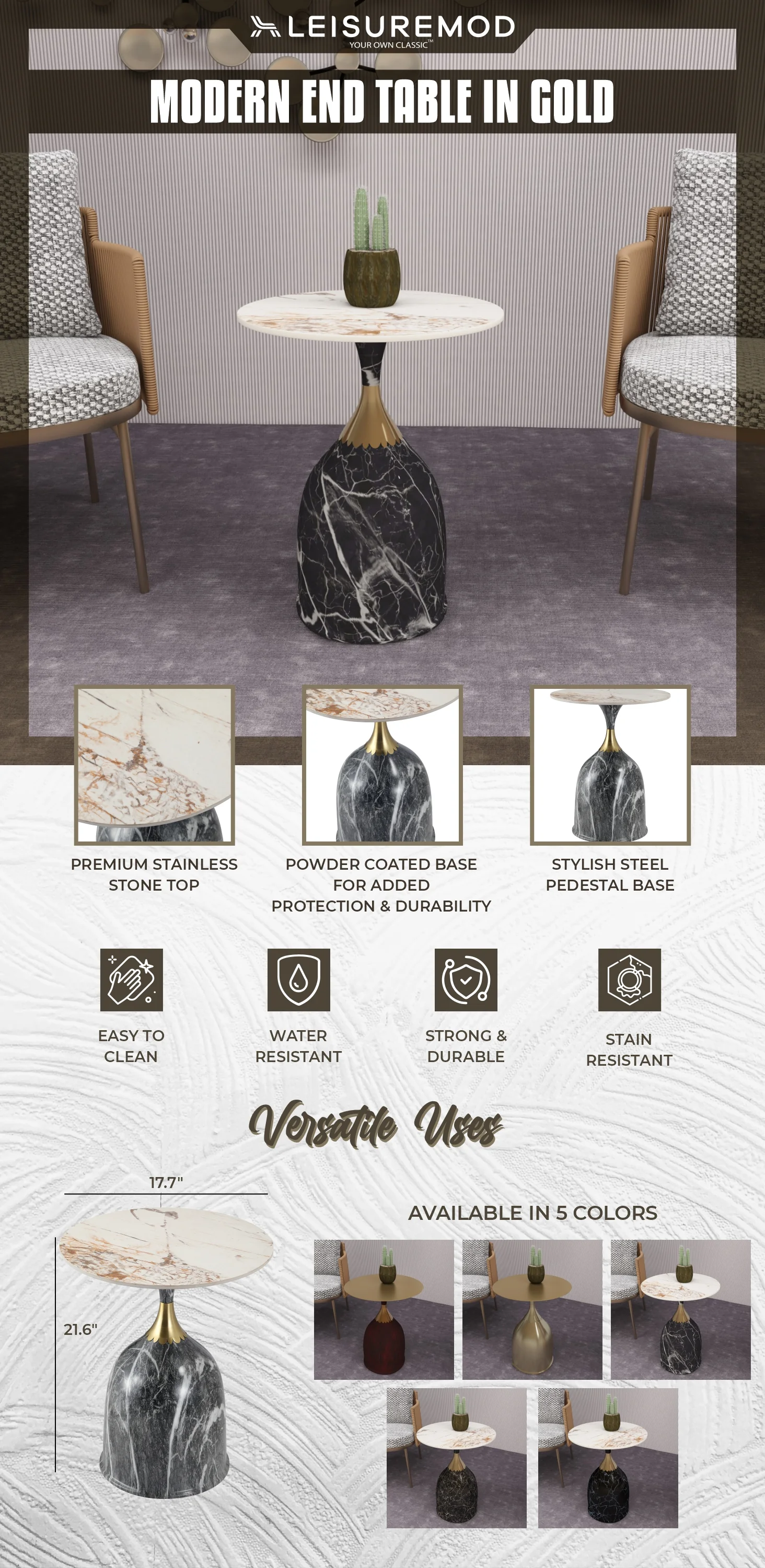 Oslo Collection Modern End Table In Grey