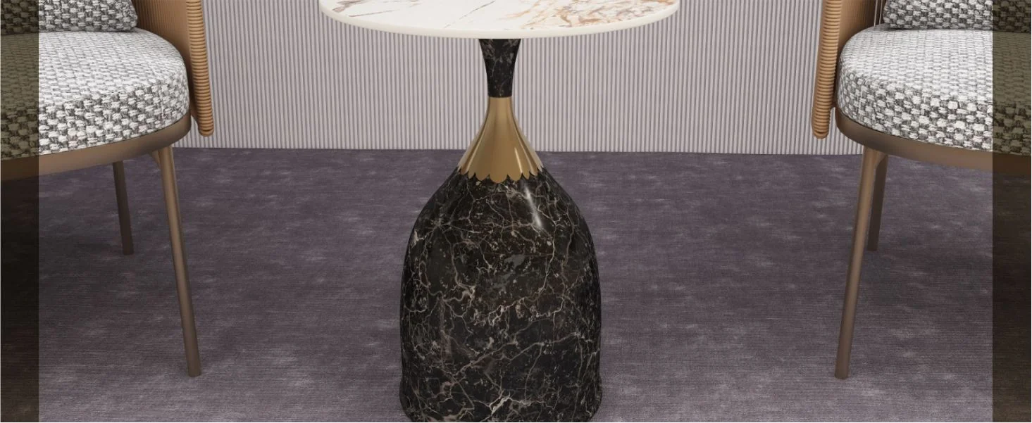 Oslo Collection Modern End Table In Marbled Brown