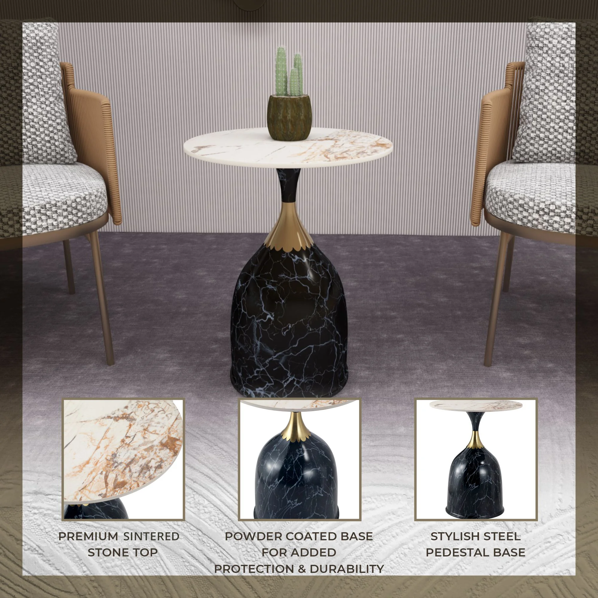 Oslo Collection Modern End Table In Stone Black