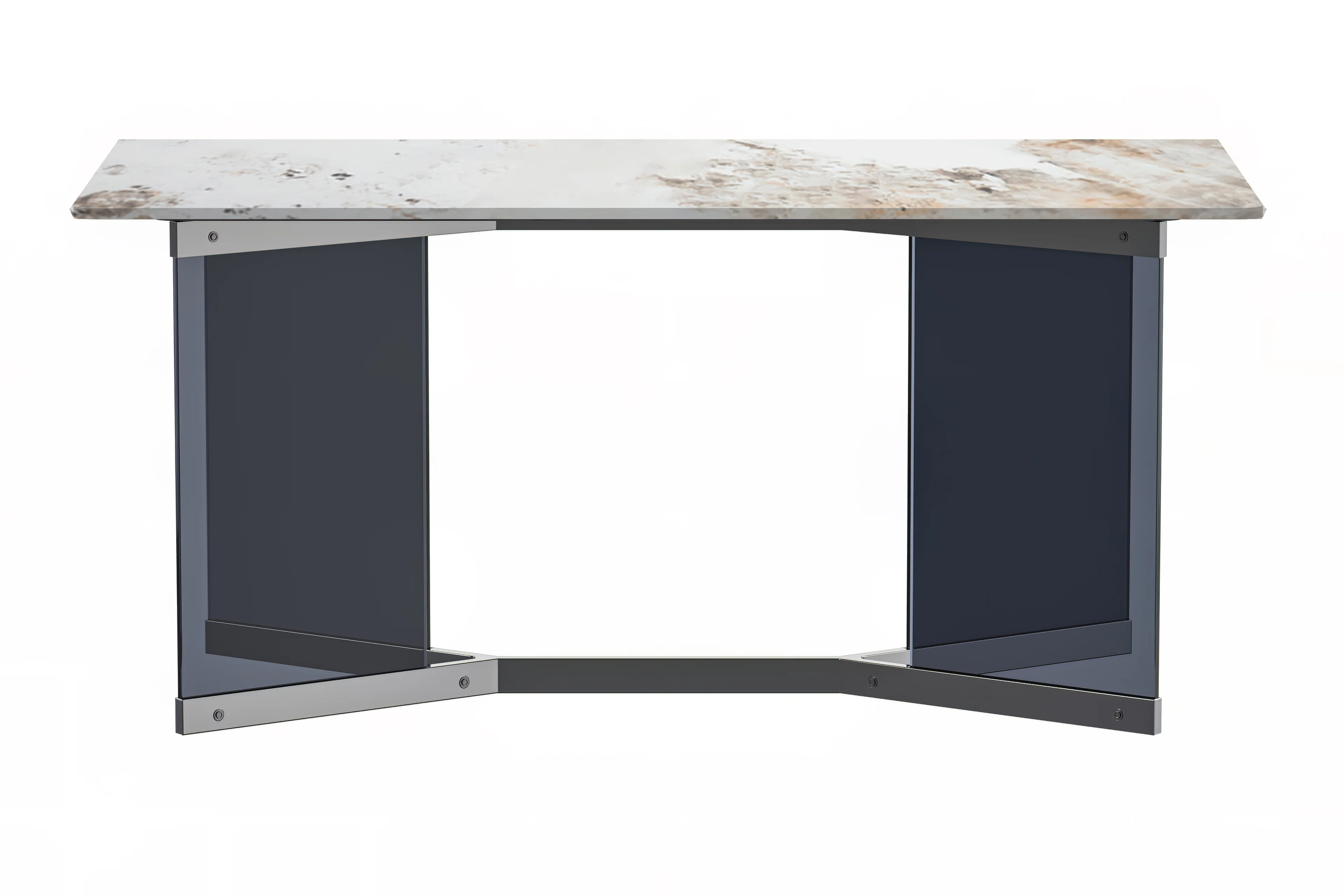 Oryn Series Modern Dining Table Black Glass and Steel Base, With 55 White Grey Sintered Stone Top