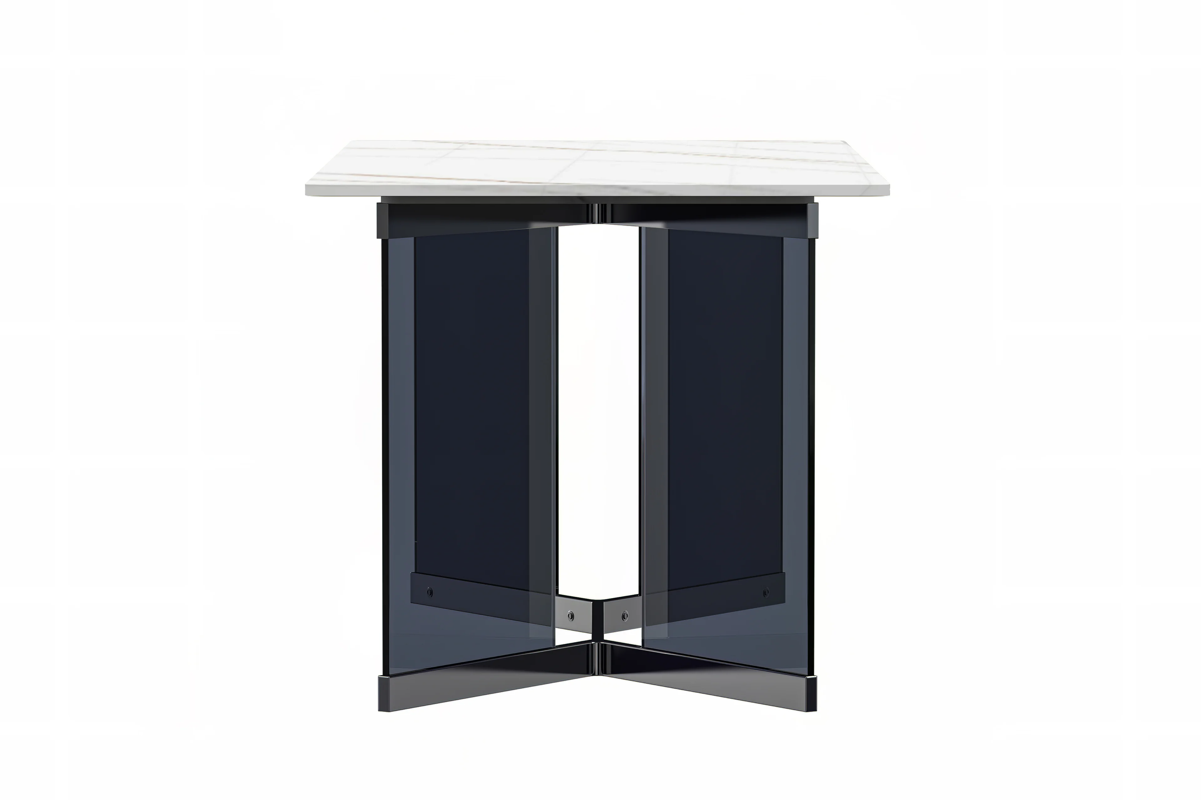 Oryn Series Modern Dining Table Black Glass and Steel Base, With 55 White/Gold Sintered Stone Top