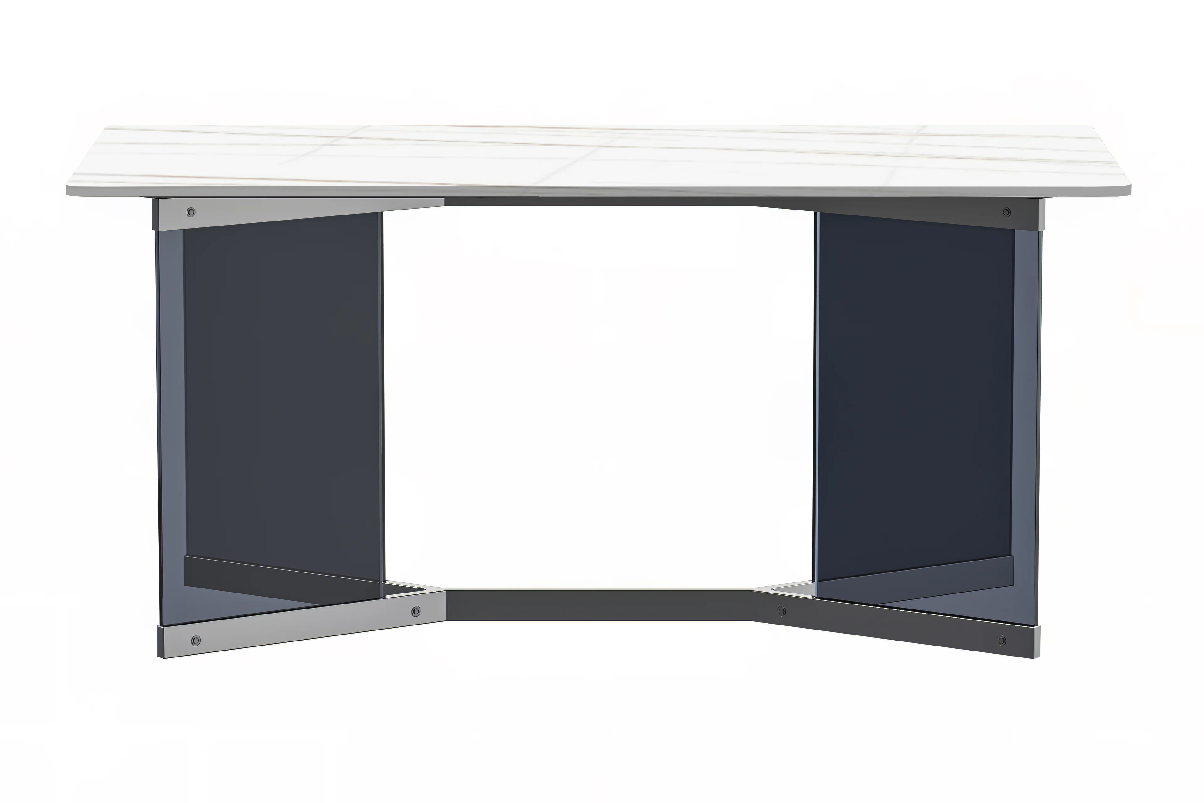 Oryn Series Modern Dining Table Black Glass and Steel Base, With 55 White/Gold Sintered Stone Top