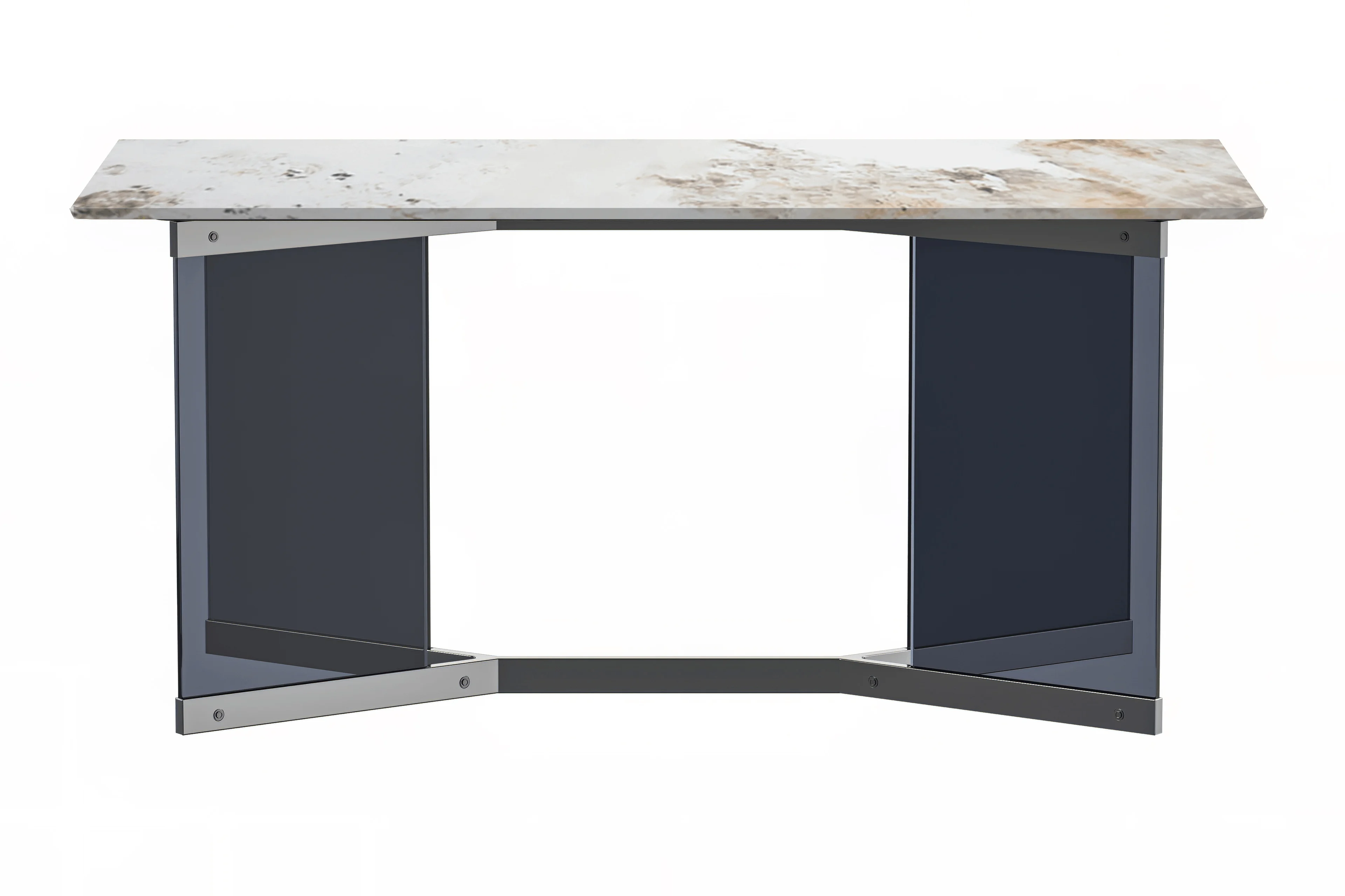 Oryn Series Modern Dining Table Black Glass and Steel Base, With 62" White Grey Sintered Stone Top