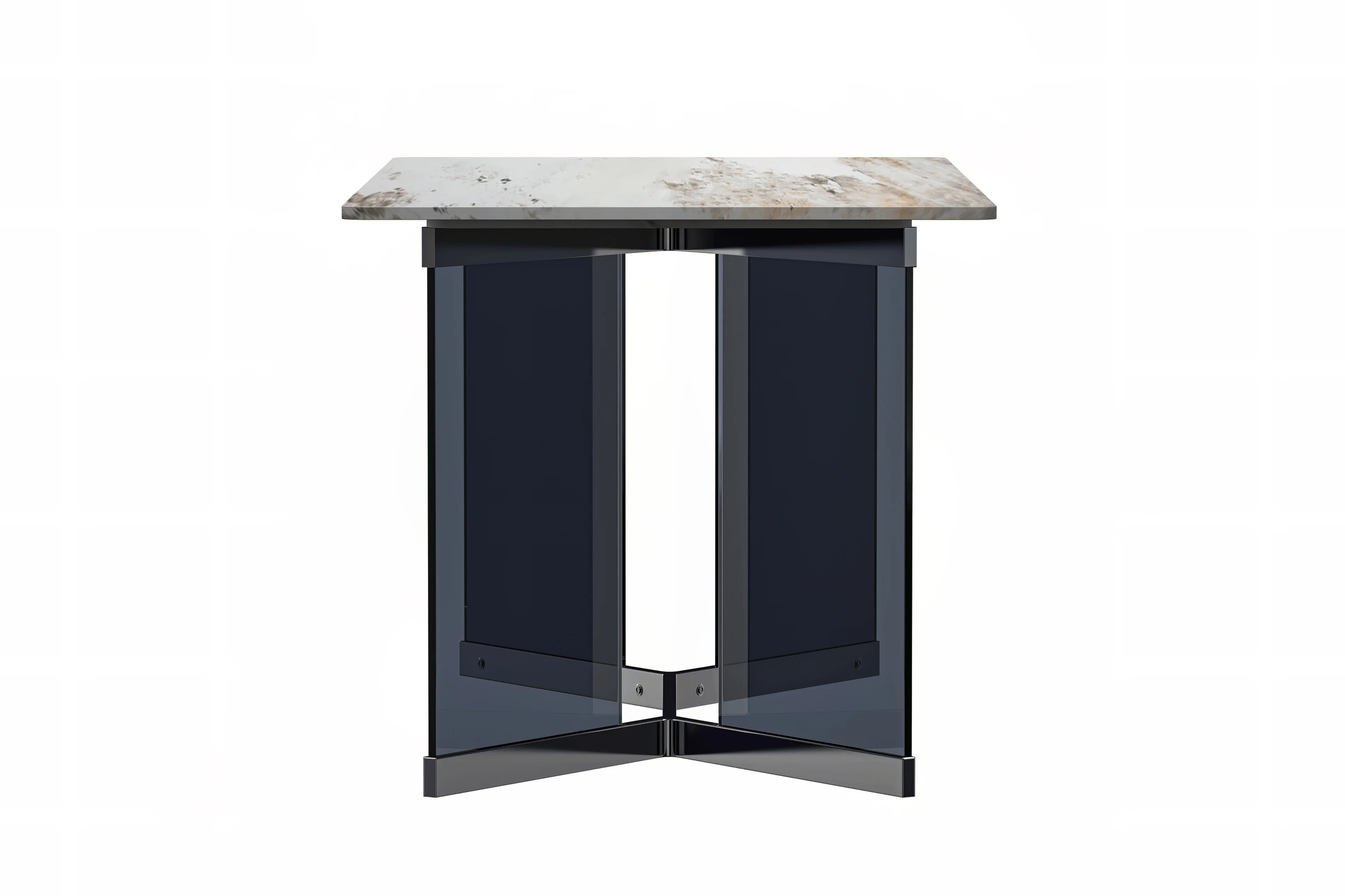 Oryn Series Modern Dining Table Black Glass and Steel Base, With 62" White Grey Sintered Stone Top