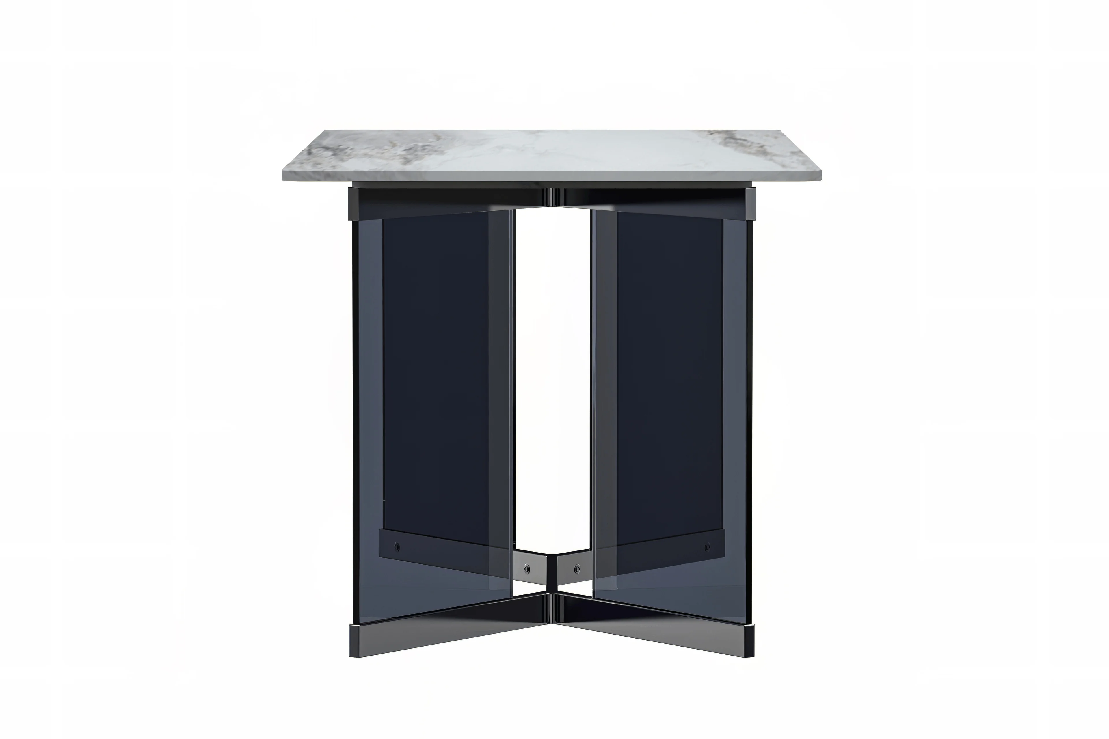 Oryn Series Modern Dining Table Black Glass and Steel Base, With 62" Medium Grey Sintered Stone Top