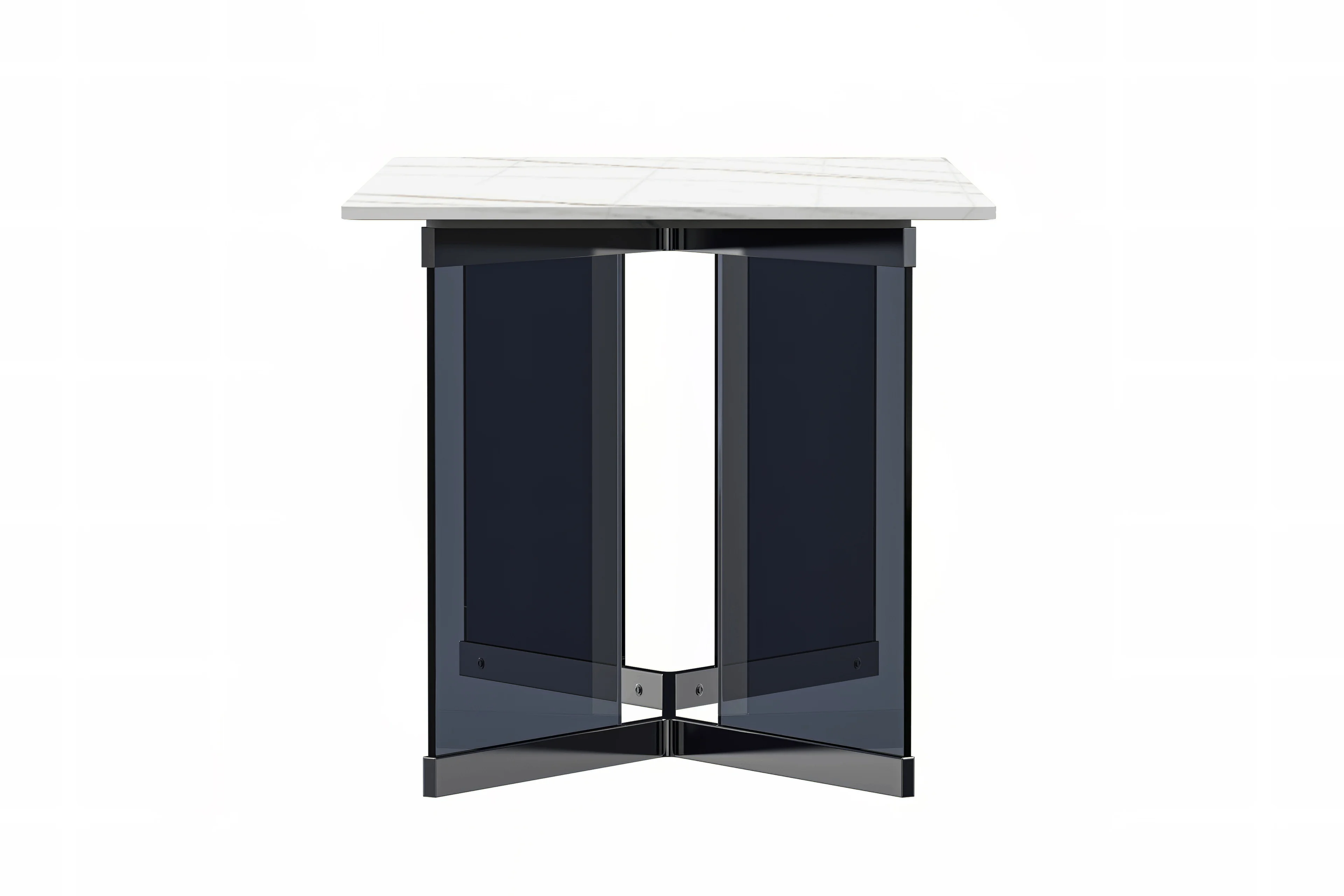 Oryn Series Modern Dining Table Black Glass and Steel Base, With 62" White/Gold Sintered Stone Top