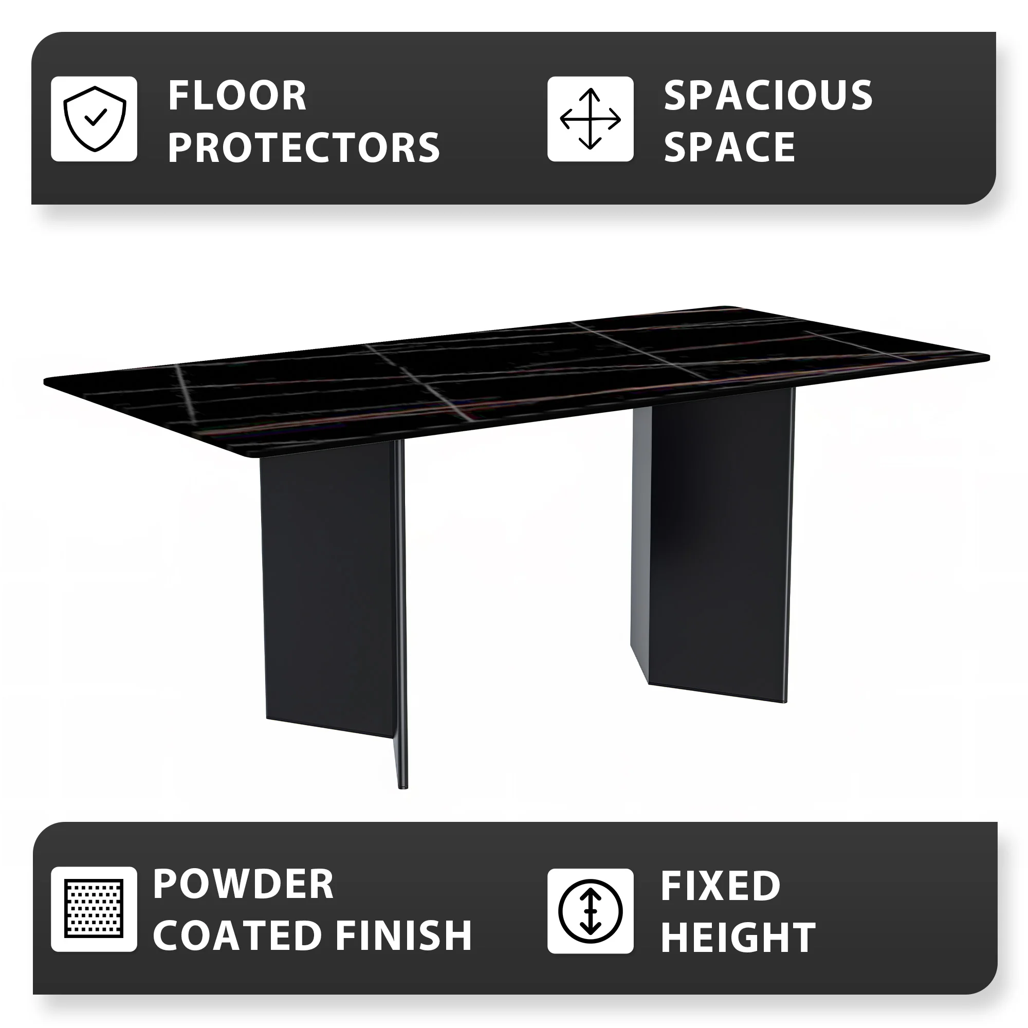 Olyra Series Modern Dining Table Black Stainless Steel Base, With 55 Black/Gold Sintered Stone Top