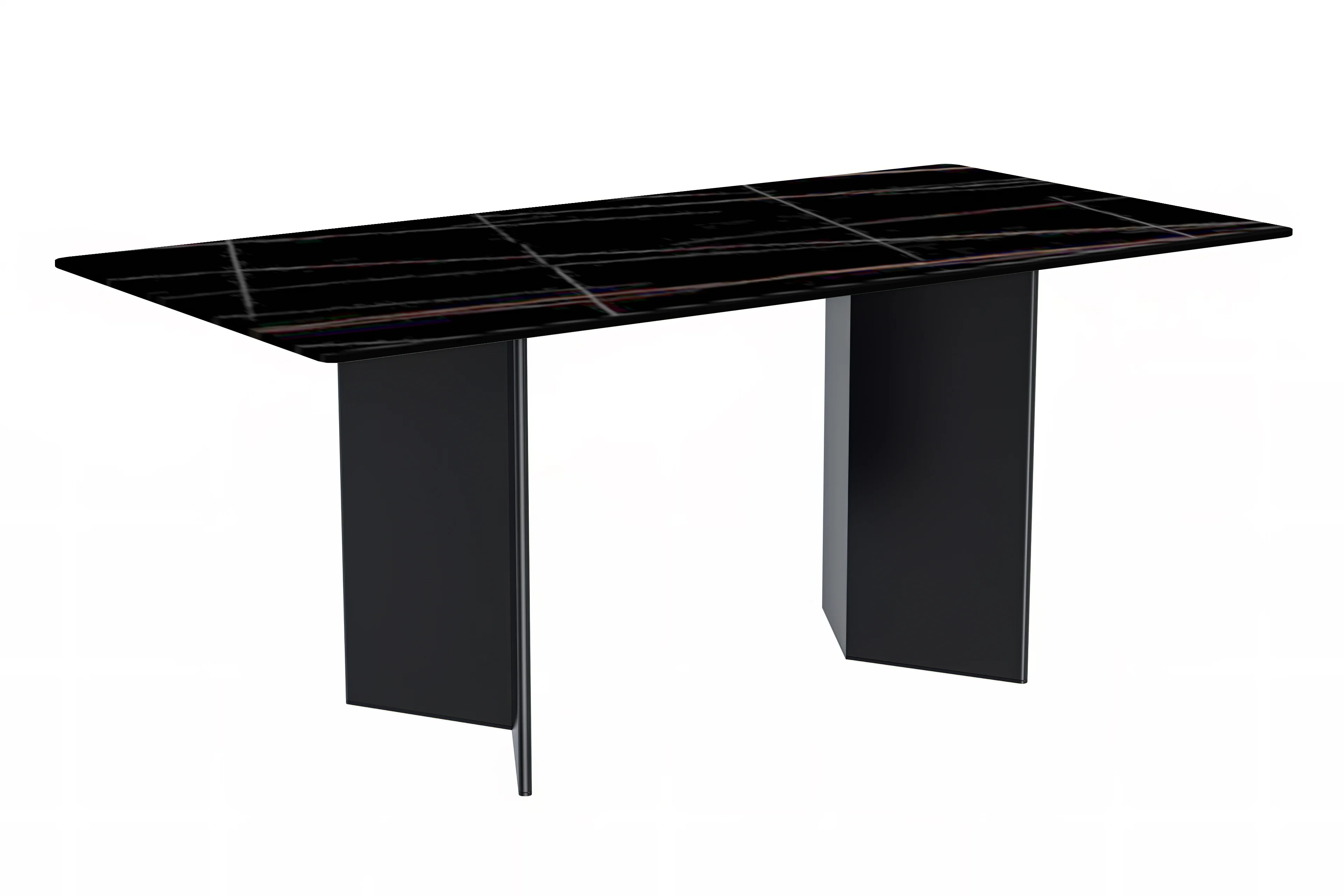 Olyra Series Modern Dining Table Black Stainless Steel Base, With 62 Black/Gold Sintered Stone Top